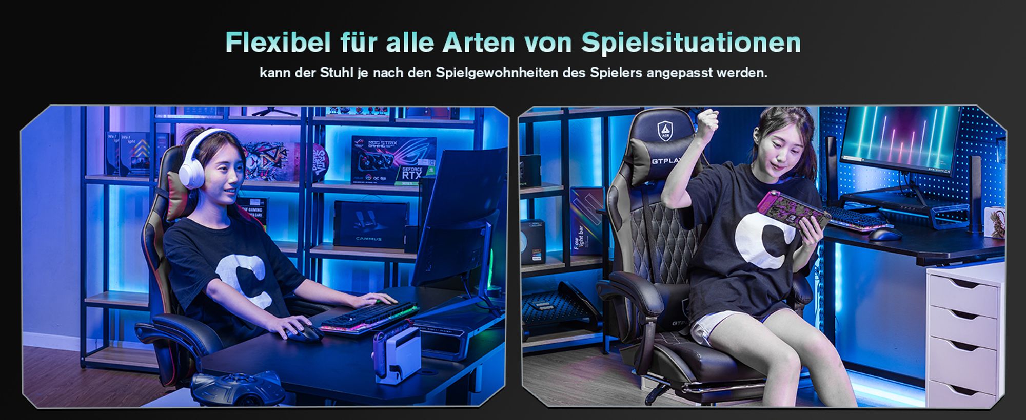 GTPLAYER Gaming-Stuhl Gamer Stuhl, Ergonomischer Bürostuhl mit Fußstütze, Gaming Sessel 150 kg Belastbarkeit, Kopfstütze und Lendenstütze grau