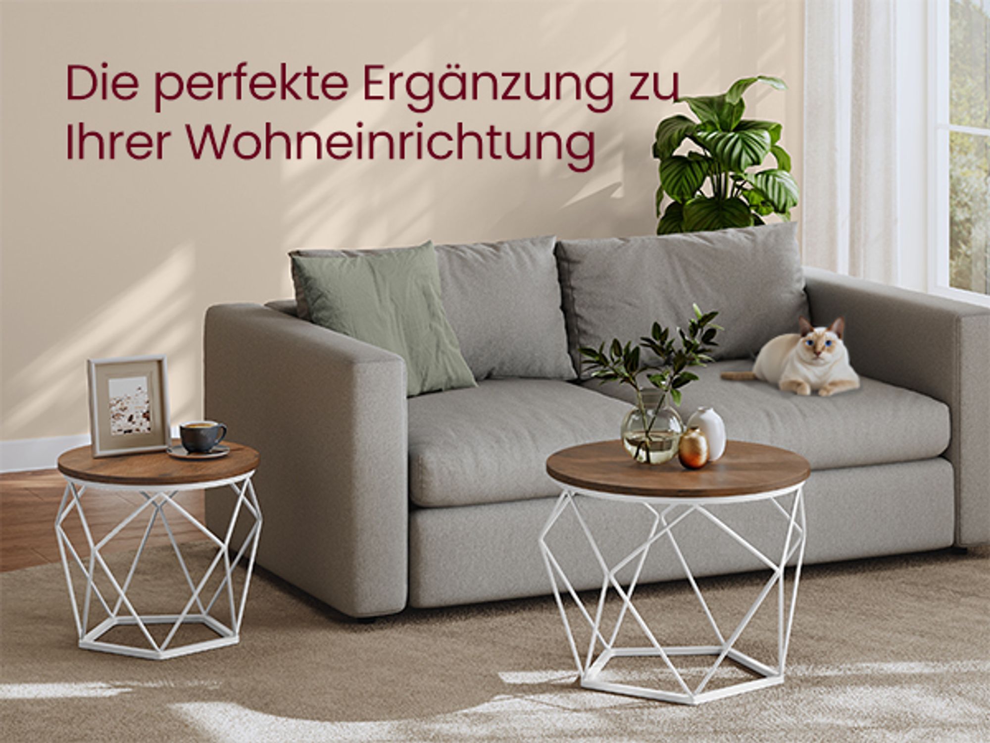 VASAGLE Beistelltisch, 2er Set, abnehmbare Tischplatte, honigbraun-wolkenweiß