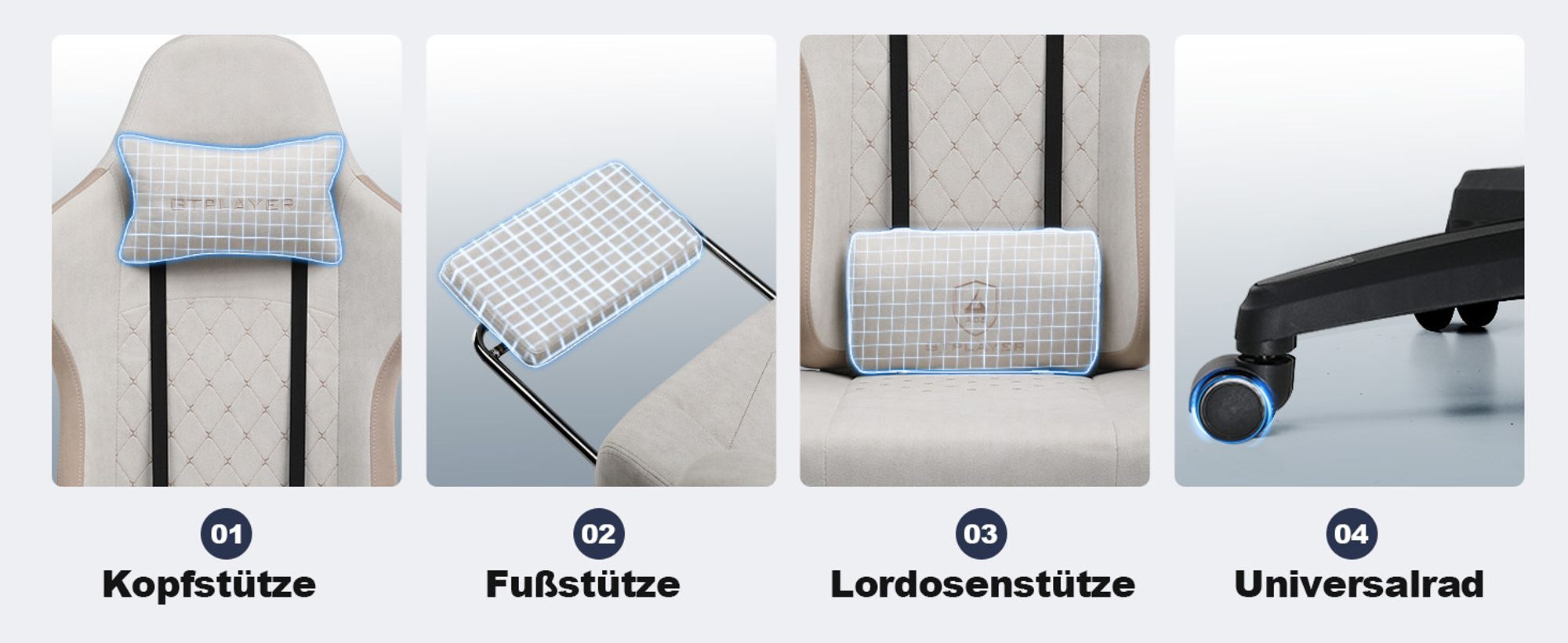 GTPLAYER Gaming Stuhl Ergonomischer Gaming Sessel Schreibtischstuhl PC Gamer Racing Stuhl mit Stoffoberfläche, Federsitzkissen mit Fußstütze Beige