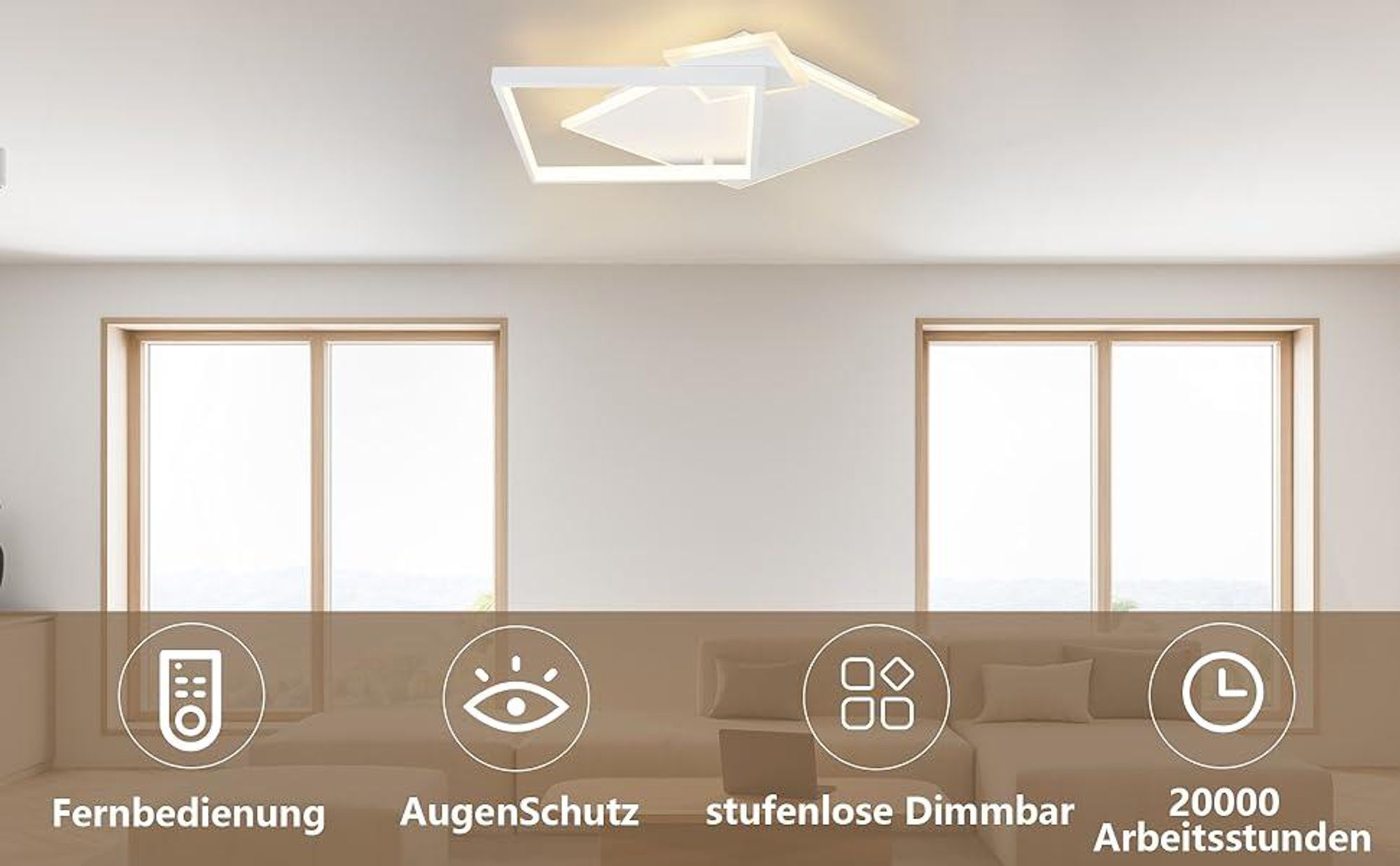 ZMH Deckenlampe LED Deckenleuchte Wohnzimmer - Schwarz Dimmbar Wohnzimmerlampe 50W Modern Design mit Fernbedienung aus Metall Deckenbeleuchtung fš¹r Esszimmer Kš¹che Jugendzimmer Schlafzimmer