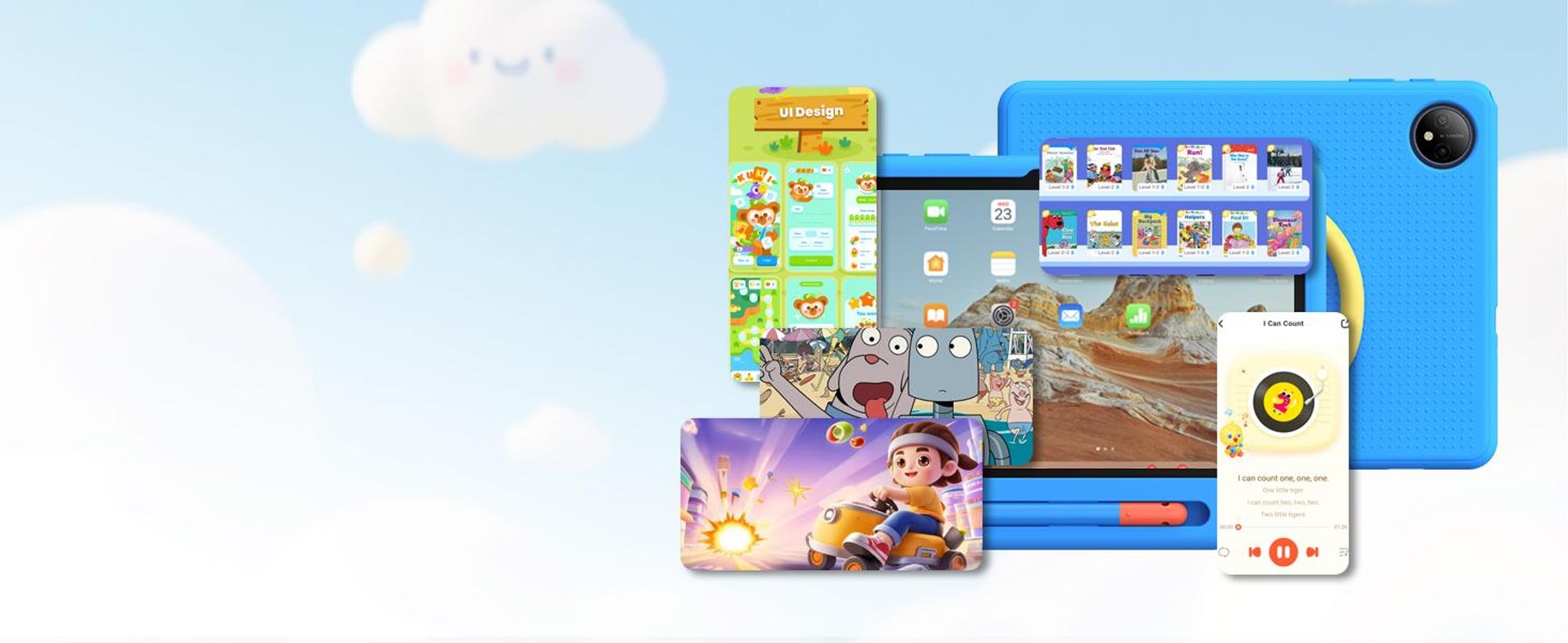 POCKAM P10 kinder tablet, 10,1 inch, met Gemini AI, Android 16, 32 (6+26) GB RAM + 64 GB ROM/TF 2TB, 7000mAh, WiFi tablet voor kinderen, met kindvriendelijke hoes en stylus