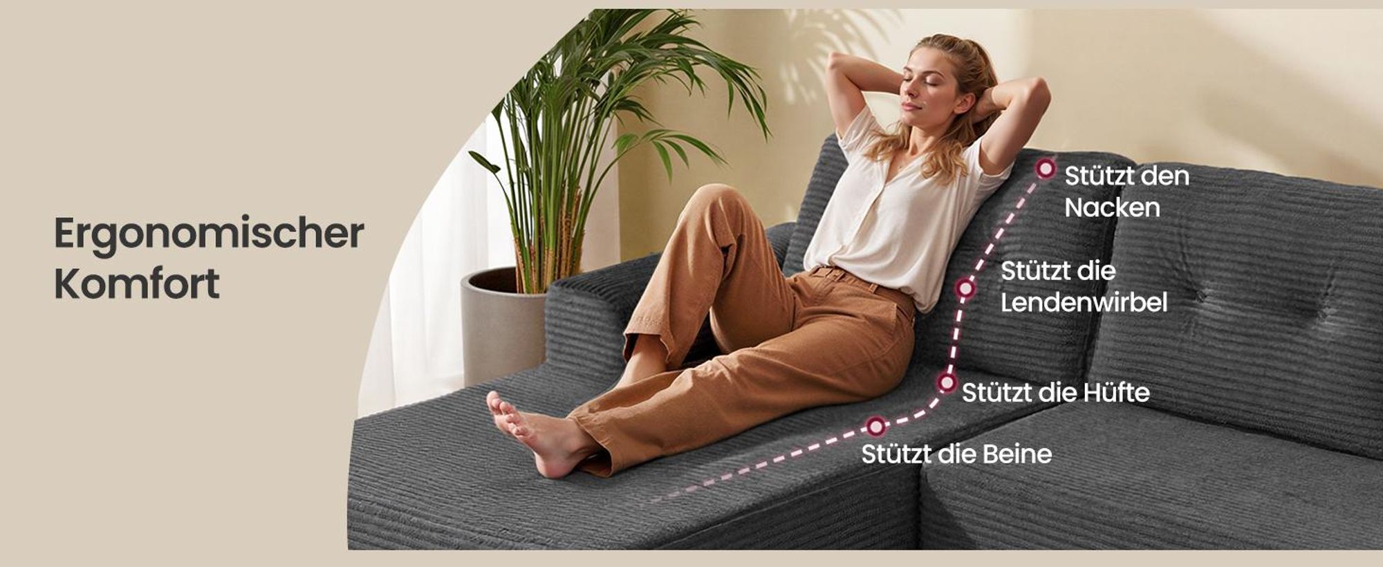 VASAGLE Modulares Sofa, Ecksofa mit Liege links, 244 cm breit, vakuumverpackt, keine Montage erforderlich, grau