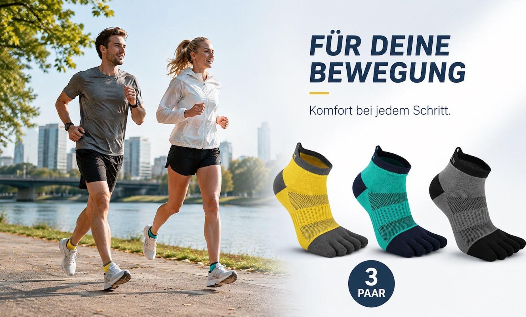 3-Paar Zehensocken, Fünf Finger Socken, Sportsocken für Damen & Herren, ideal für Joggen, Radfahren, Laufen, Marathon, Wandern und den Alltag