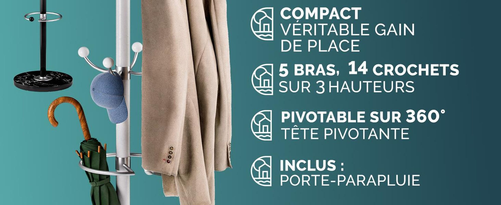CASARIA Porte-manteau avec socle Noir