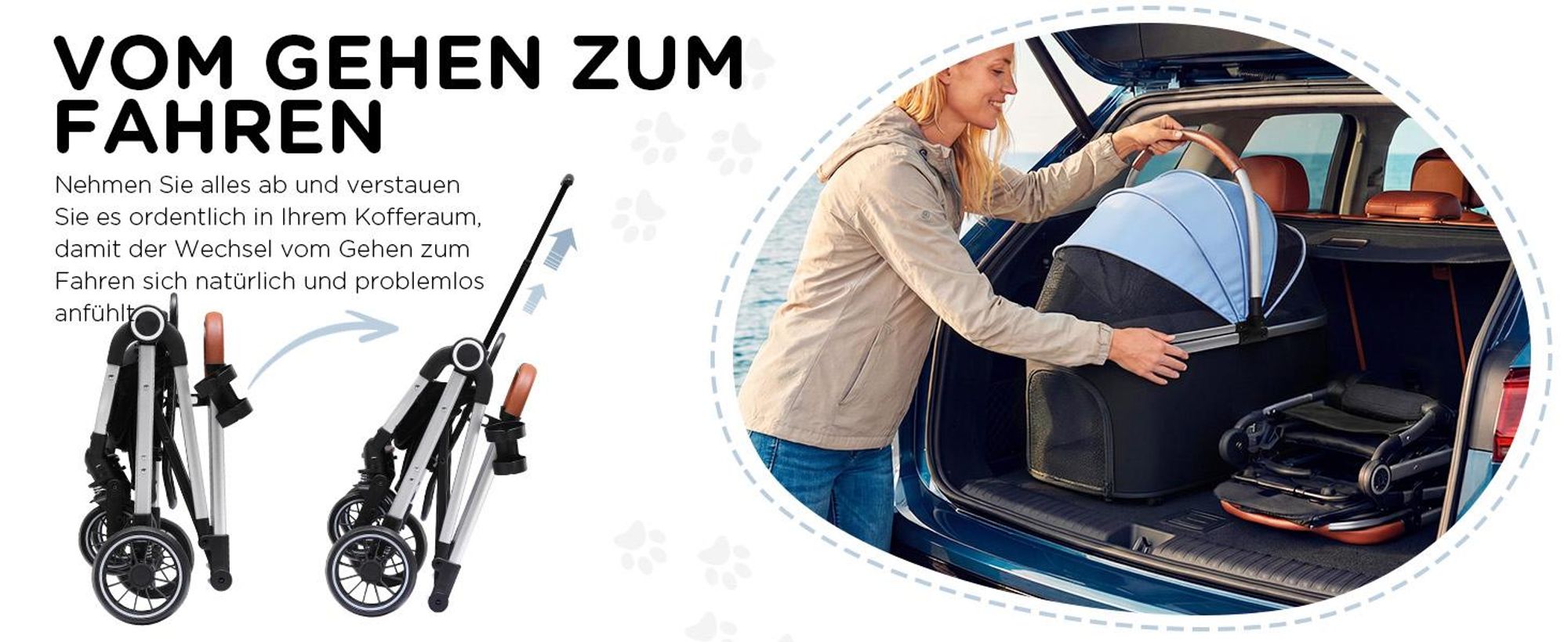 COMHOMA Hundebuggy klappbar bis 25KG, 360°schwenkbares EVA-Vorderrad und Hinterradbremsen, 4-in-1 Hundewagen, Faltbar Katzenwagen BLUE