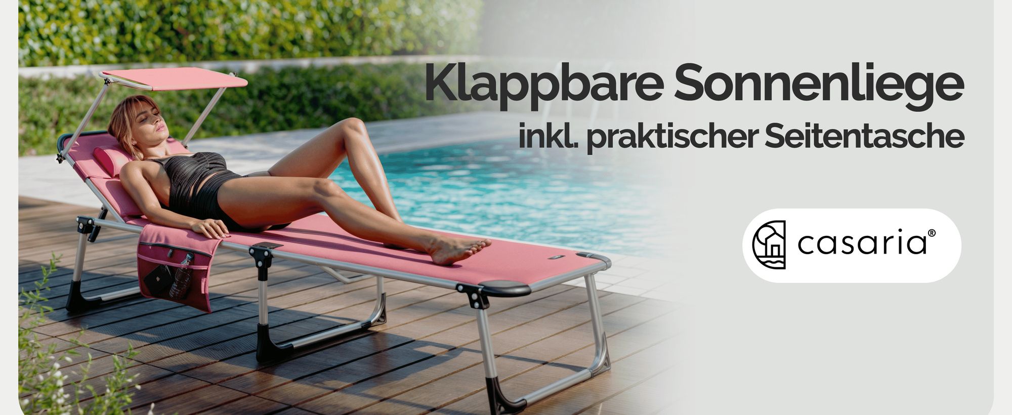 CASARIA® Sonnenliege Klappbar Wetterfest Gartenliege mit Dach Kissen Seitentasche 180kg Belastbar Leicht Alu Garten Liegestuhl Relaxliege Pool Rot