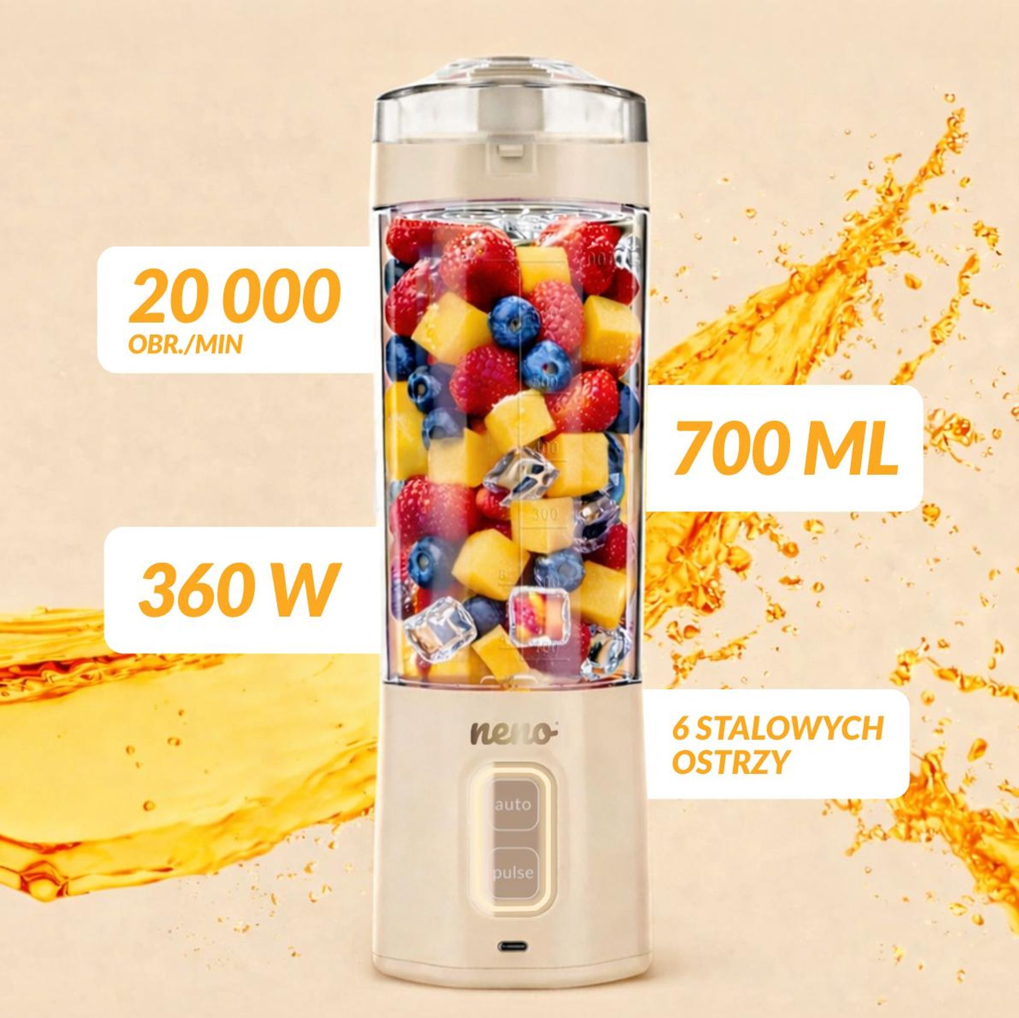 NENO Fresco – Kabelloser Standmixer mit 700 ml Behälter