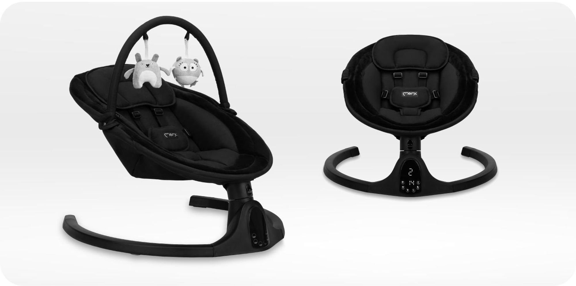 MoMi KENANI ONYX Babywippe - 5 Schwingung, Musik Timing, Bluetoothfunktion, LCD-Panel - Schwarz