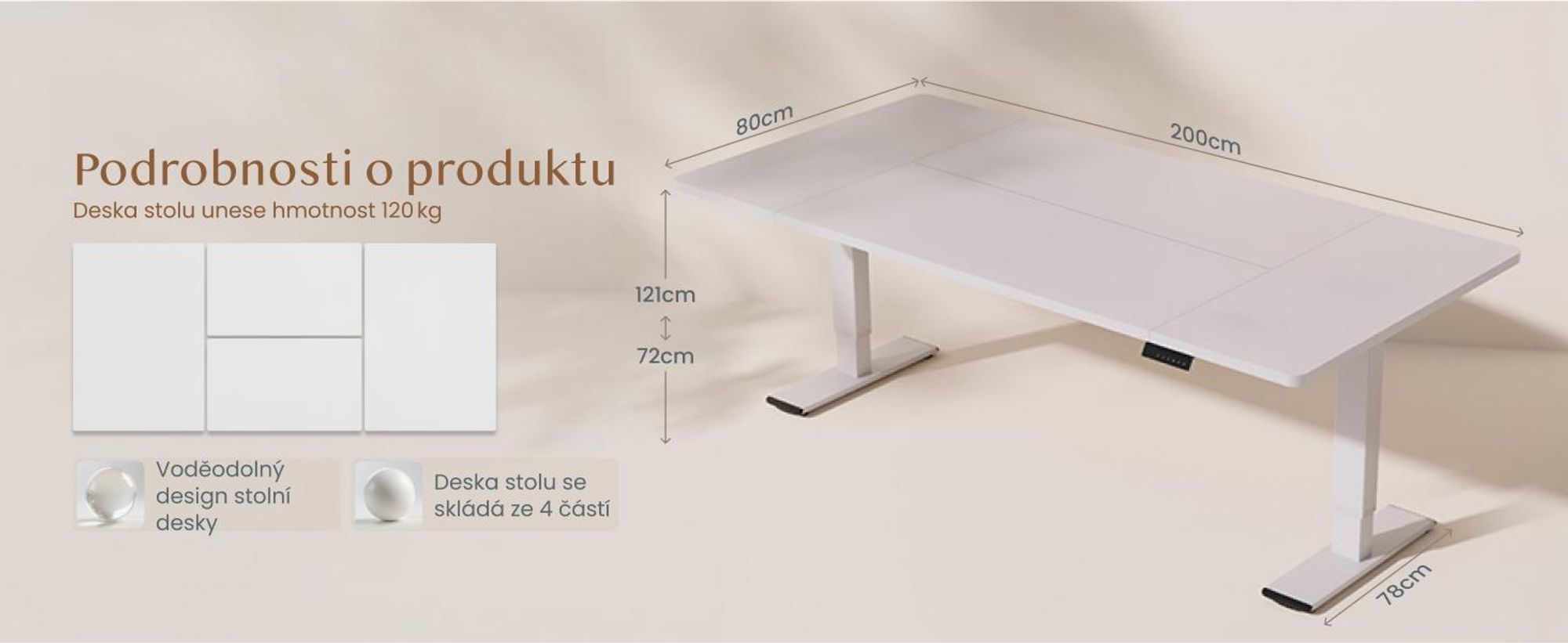 FLEXISPOT QB2 Elektricky výškově nastavitelný stůl 200 x 80 cm s prodlužovací zásuvkou, 2 výkonnými motory, nosností 120 kg, 4 paměťovými pozicemi (bílý)