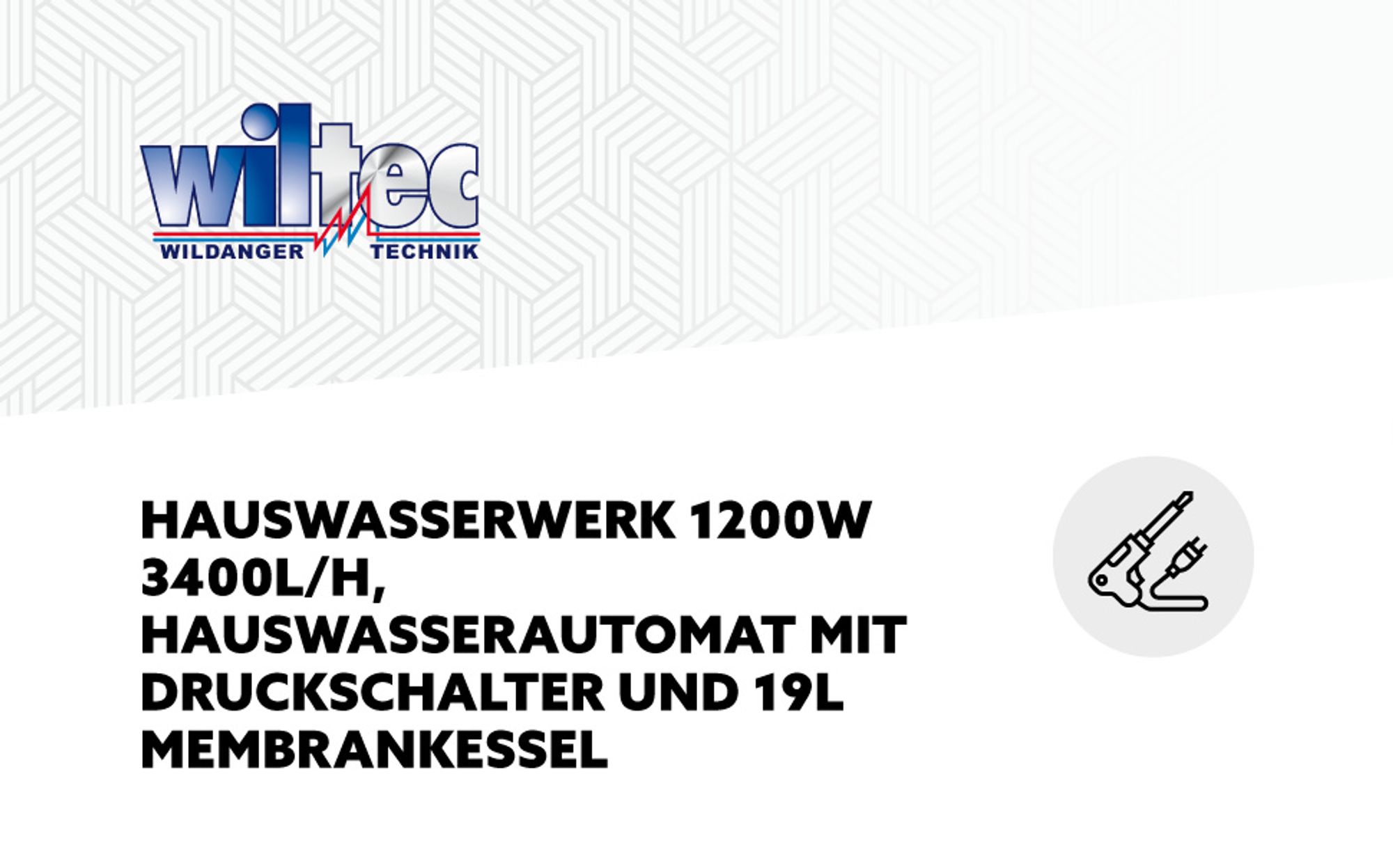 Wiltec Hauswasserwerk 1200W 3400l/h Hauswasserautomat mit Druckschalter und Membrankessel 19l Druckkessel Gartenpumpe Wasserpumpe Brauchwasserpumpe Regenwasserpumpe