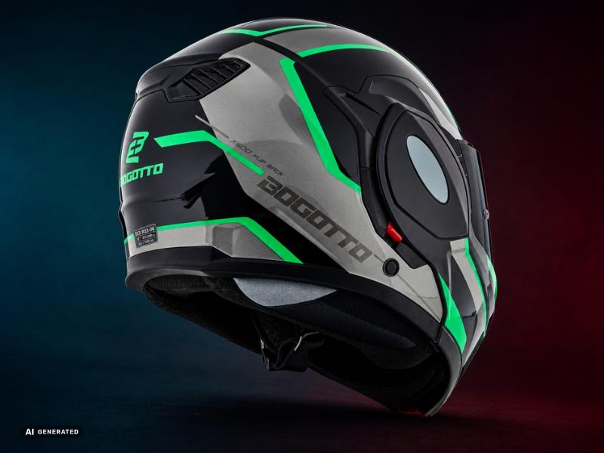 Bogotto FS-X600 Vyda Klapphelm, schwarz/grau/grün, XL