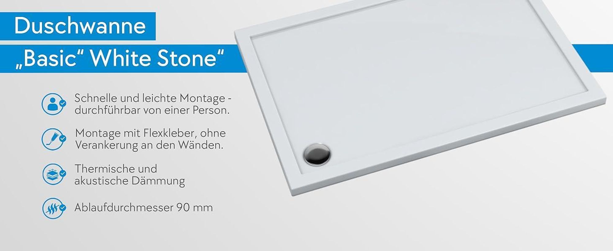 AQUABAD® Duschwanne Basic Smooth White 70x120cm Rechteck