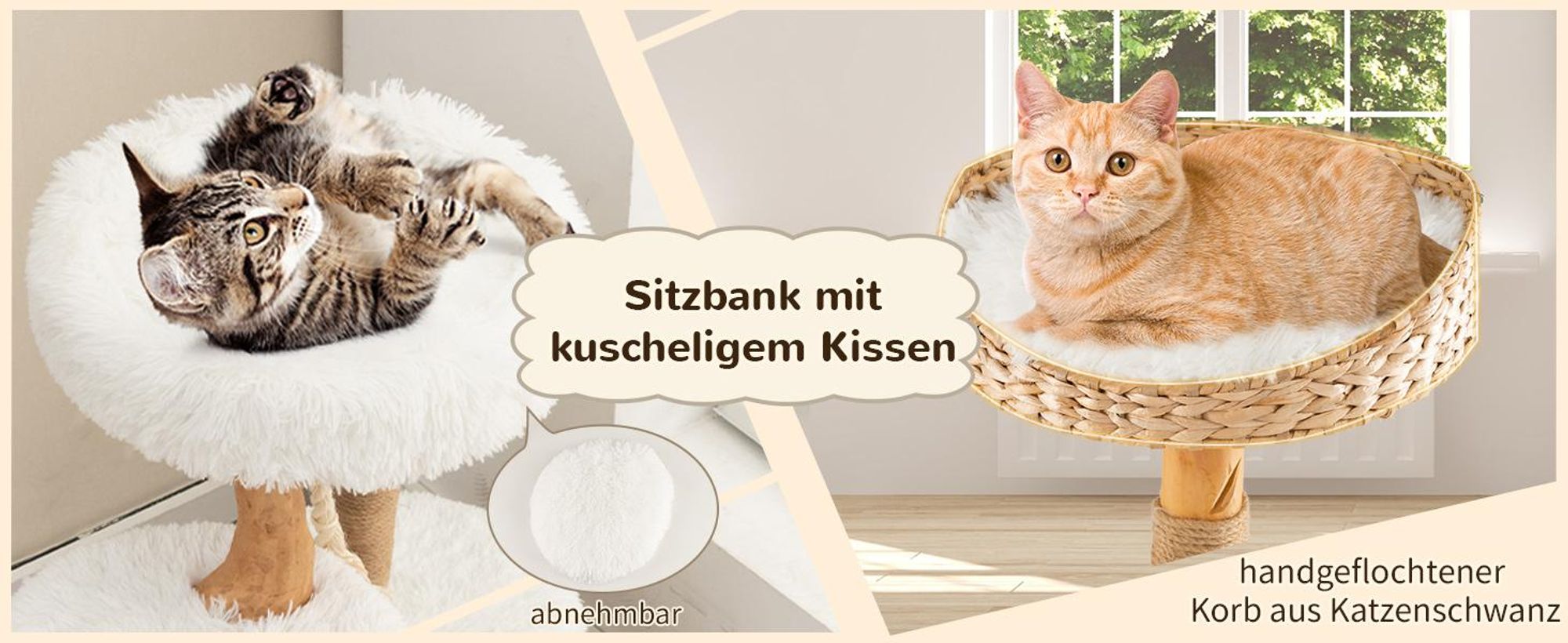 COSTWAY 124cm Kratzbaum Holz, Katzenmöbel Massivholz mit Katzenhöhle, Plüschsitzfläche, Sitzplattform & Kratzpfosten, Katzenkratzbaum Katzenbaum Weiß