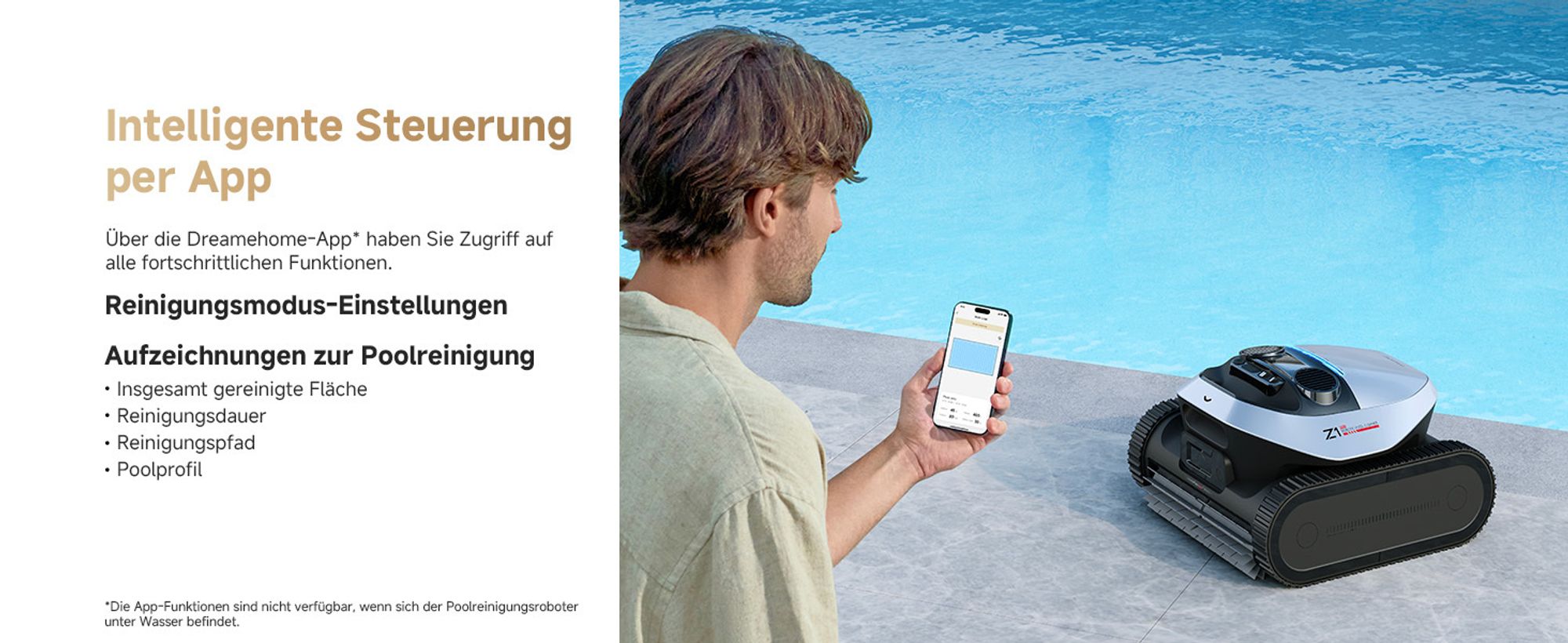 DREAME Poolroboter Z1 Pro, Hightech-Poolerkennung & Pfadplanung, hohe Saugleistung, Poolboden, Wand- & Wasserstandslinienreinigung, für Pools bis 200