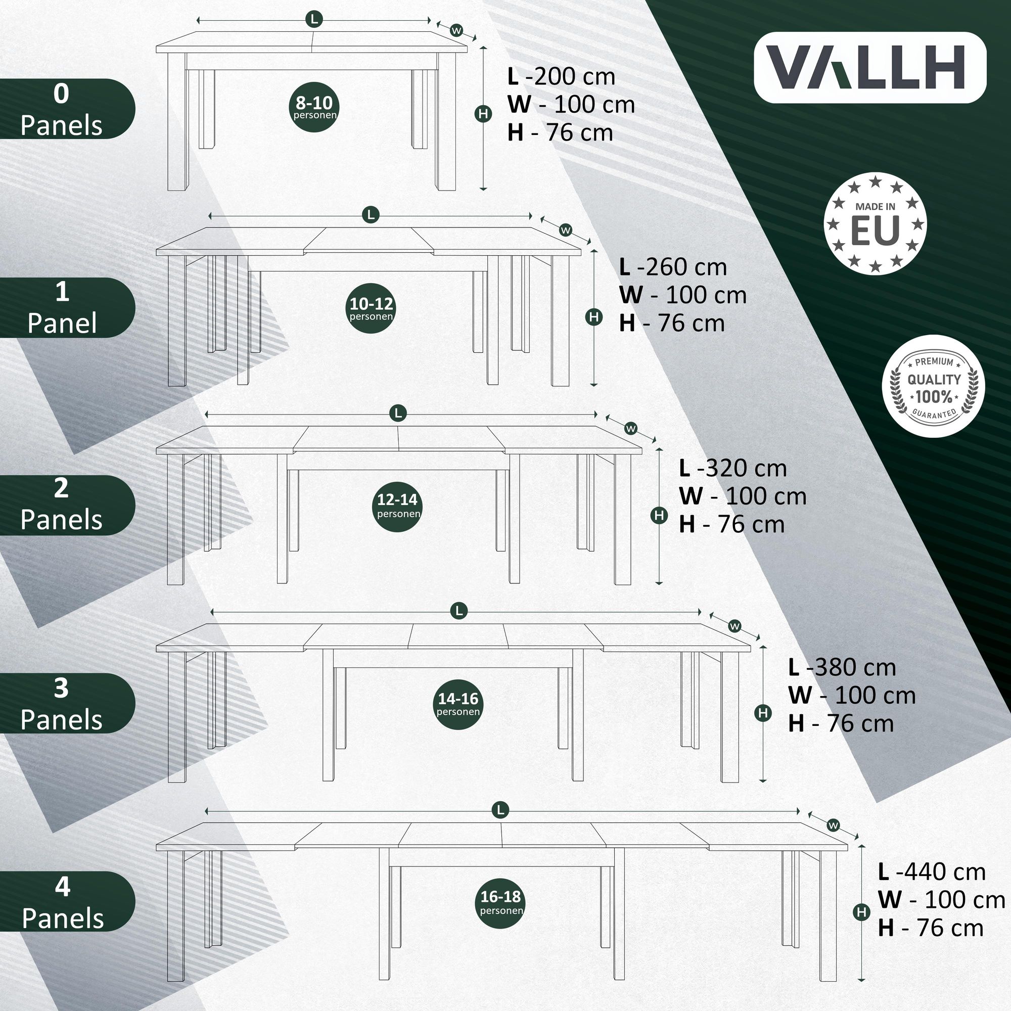 Esstisch Gilberto 100x200 cm ausziehbar – 4 Einlegeplatten – max. 440 cm – Eiche Craft – Massivholzbeine – Tisch für 16 Personen