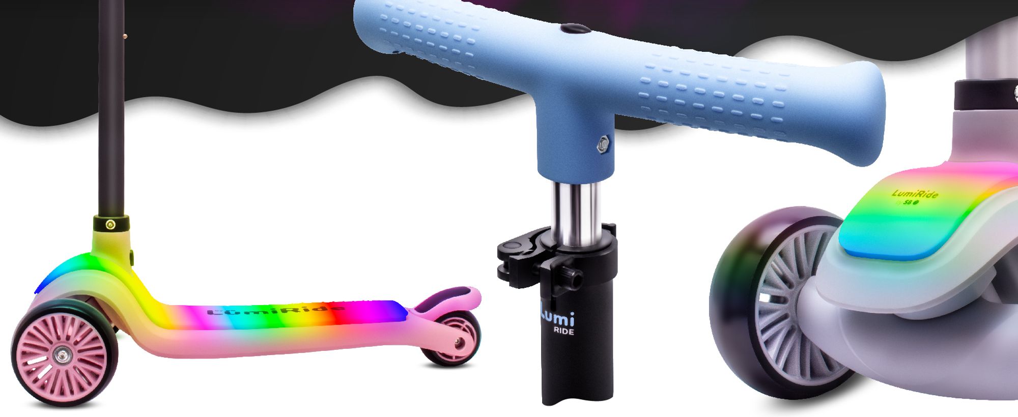 LUMI RIDE Kinder Roller Kinderscooter Dreiradscooter mit LED-Leuchtdeck grau Sun Baby