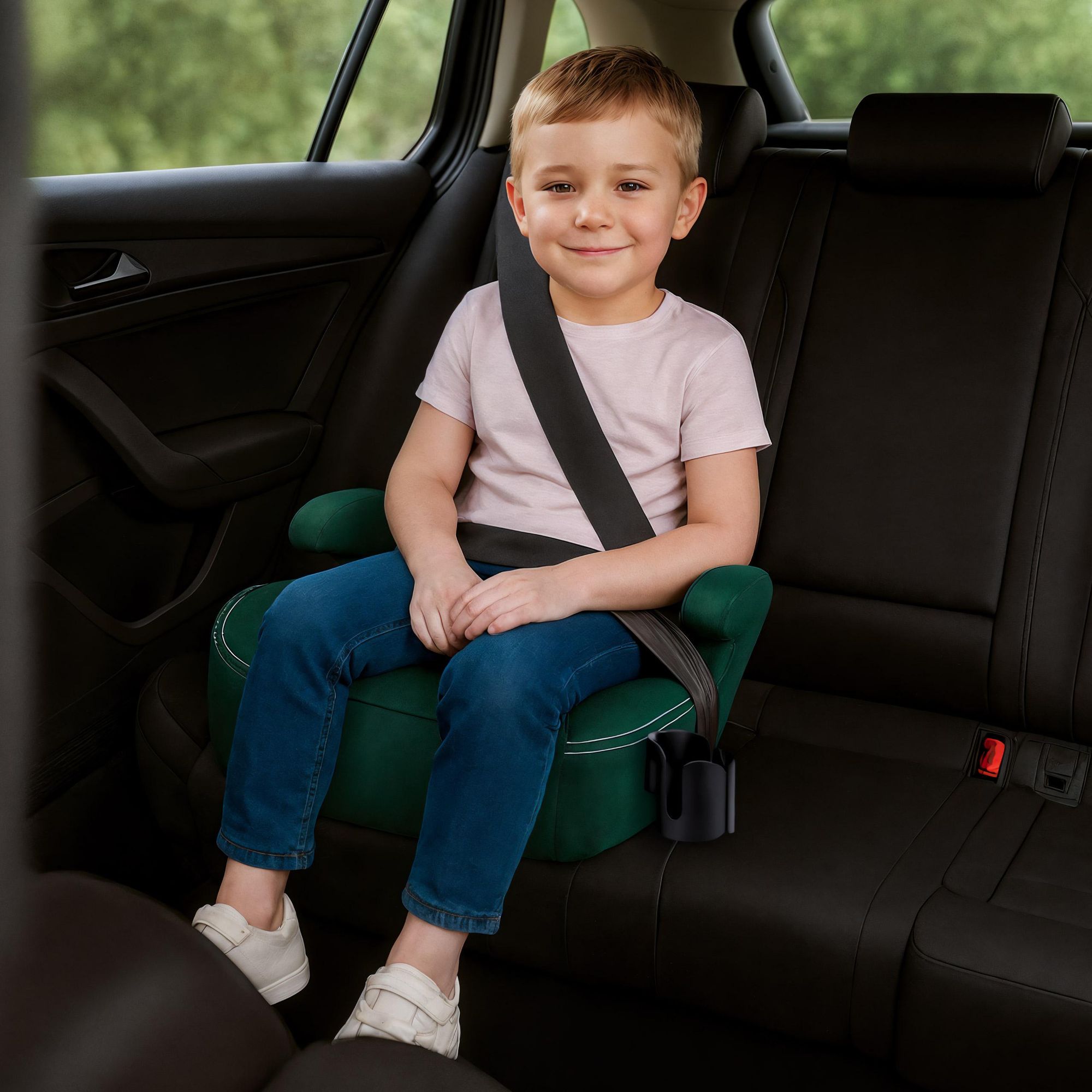 Tulano Cabby 25 Grün – i-Size Kindersitz R129, 125–150 cm, vorwärtsgerichtet, Sicherheitsgurt, Getränkehalter, abnehmbarer Bezug