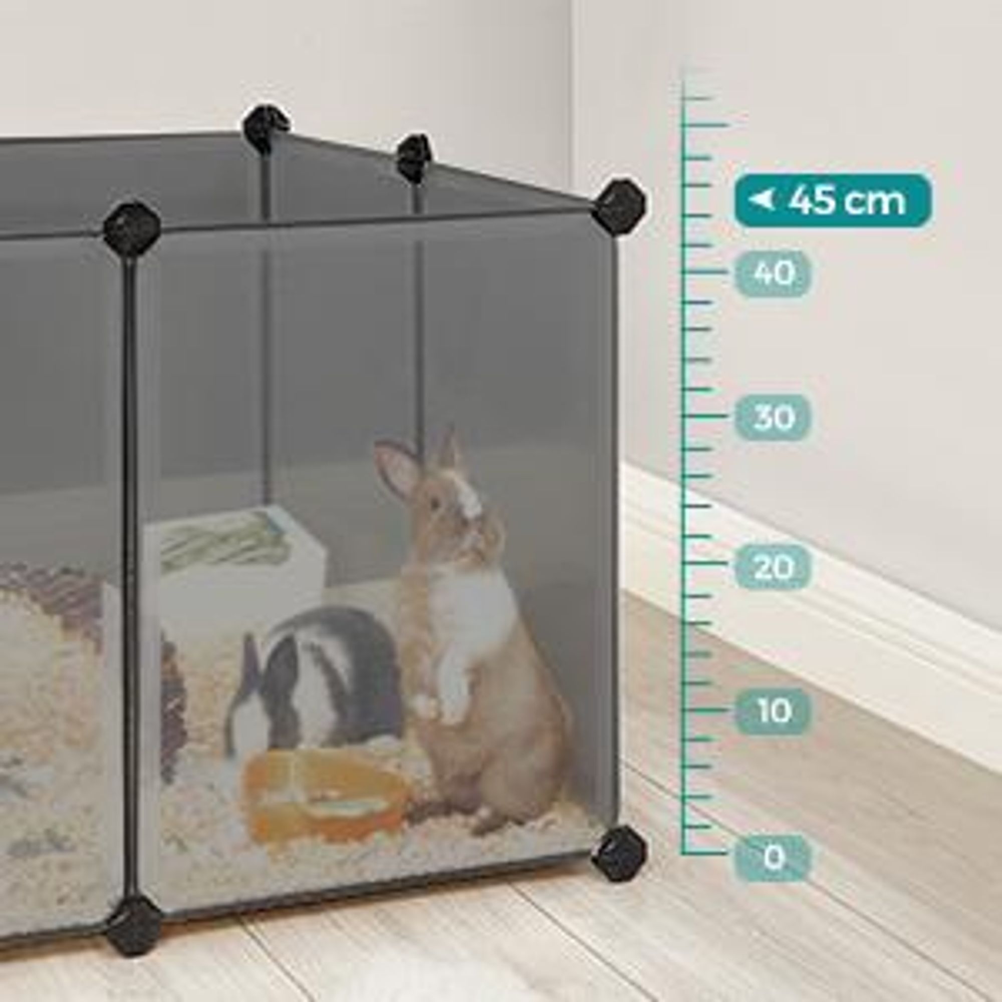 SONGMICS Kleintierkäfig, Freigehege mit Bodenplatten, 143 x 73 x 46 cm, grau