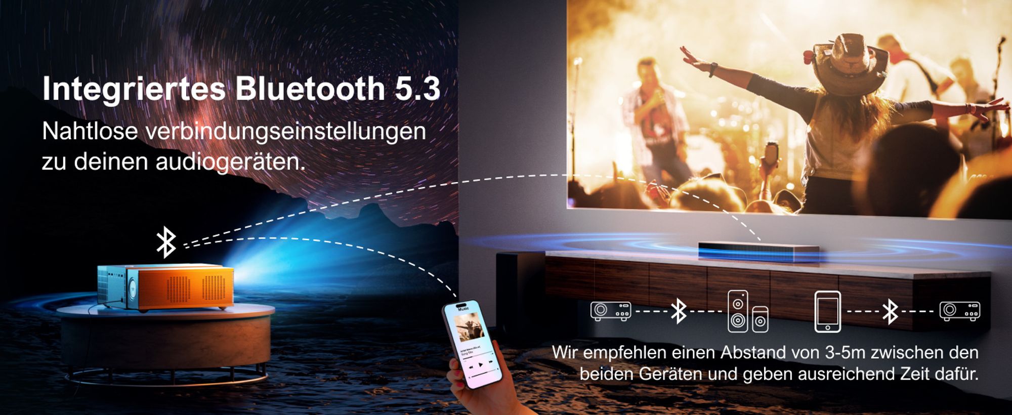 ULTIMEA Beamer 4K Heimkino Unterstützt 900 ANSI-Lumen mit Hindernisvermeidung und 6D Trapezkorrektur, Native 1080P Projektor, Apollo P60