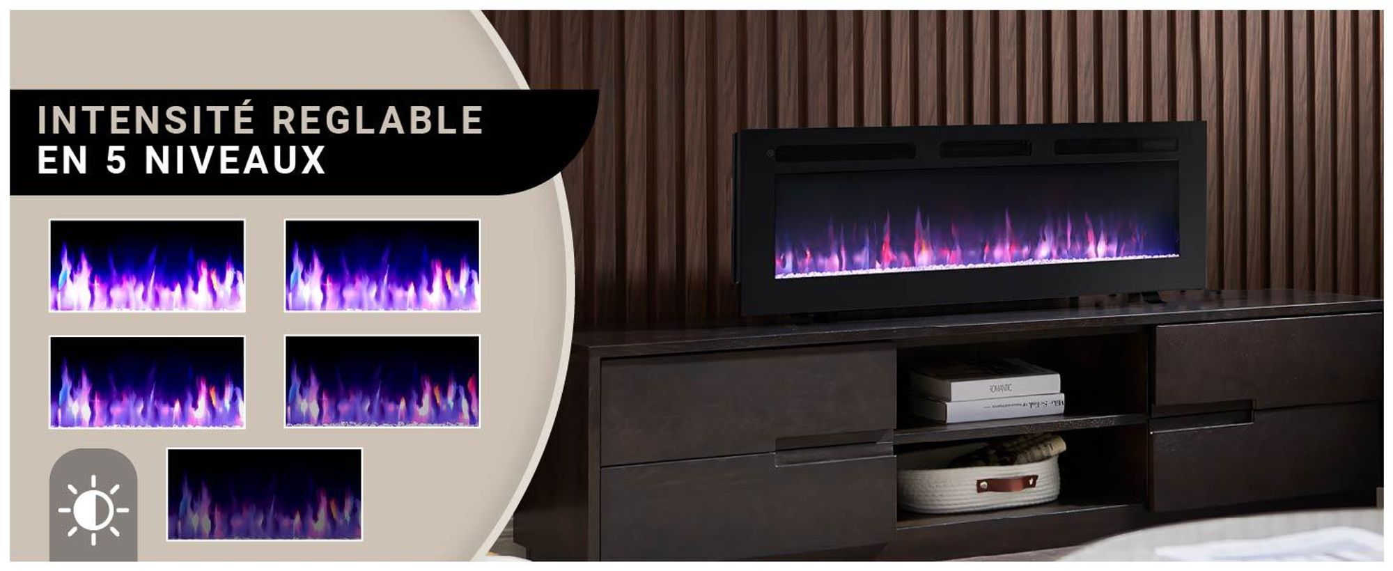 Cheminée électrique encastrable BALDERIA Leif 50 – Puissance de chauffage jusqu'à 1 800 W, noire