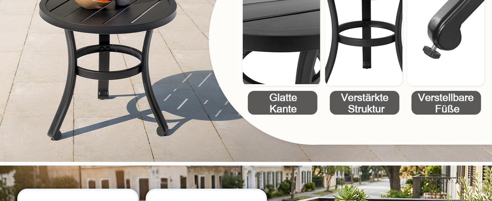 Outdoor-Beistelltisch aus Metall, 51 cm, rund, Schwarz
