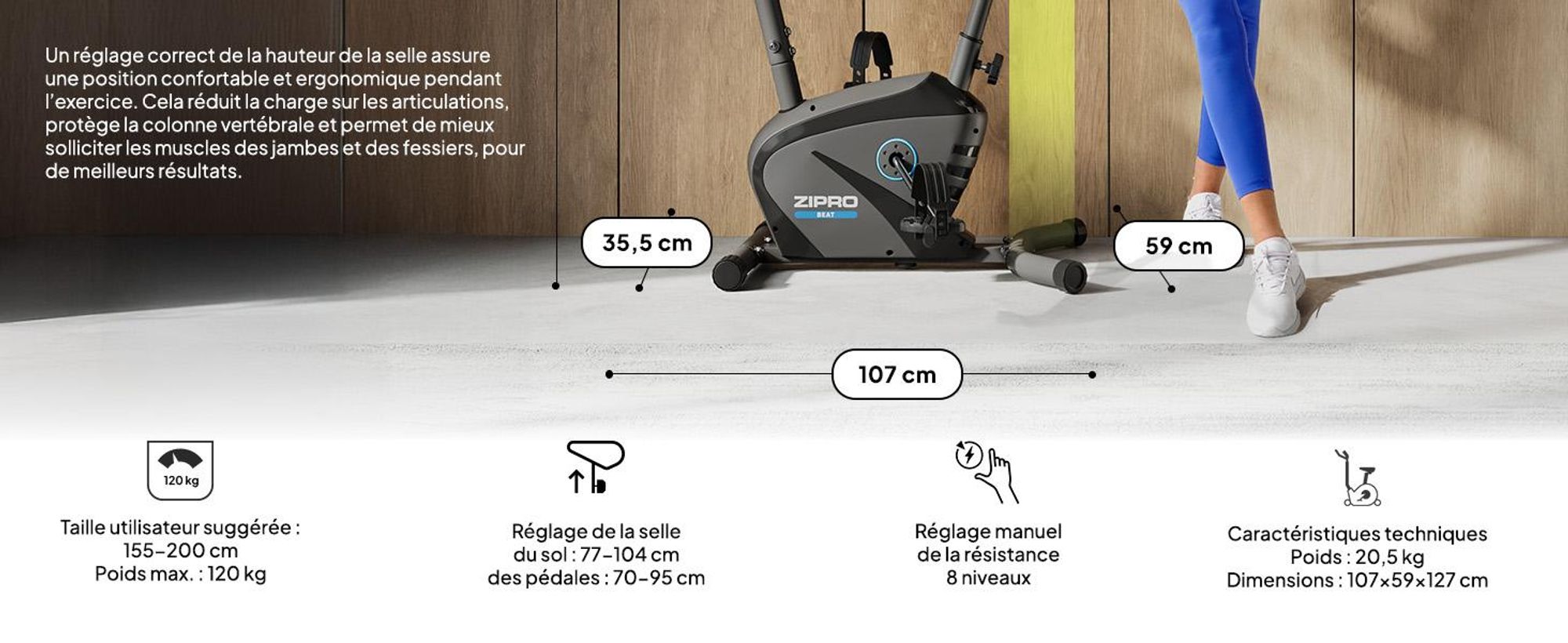 Zipro Adultes Vélo d'appartement magnétique Beat jusqu'à 120kg, noir, One Size, taille unique