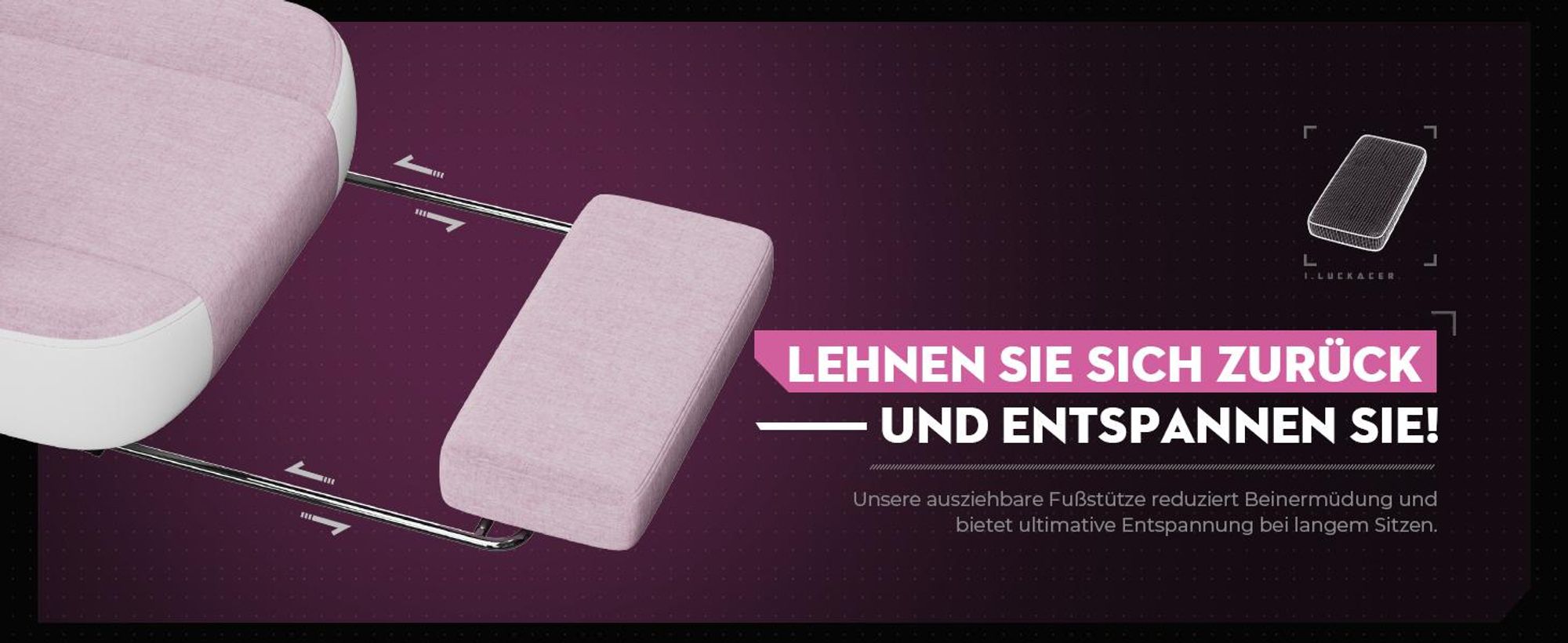 LUCKRACER Gaming Stuhl, Bürostuhl mit verbundenen Armlehnen, Memory-Schaum-Kissen, 90–155° Neigungswinkel und Fußstütze, strapazierfähigem Funktionsge