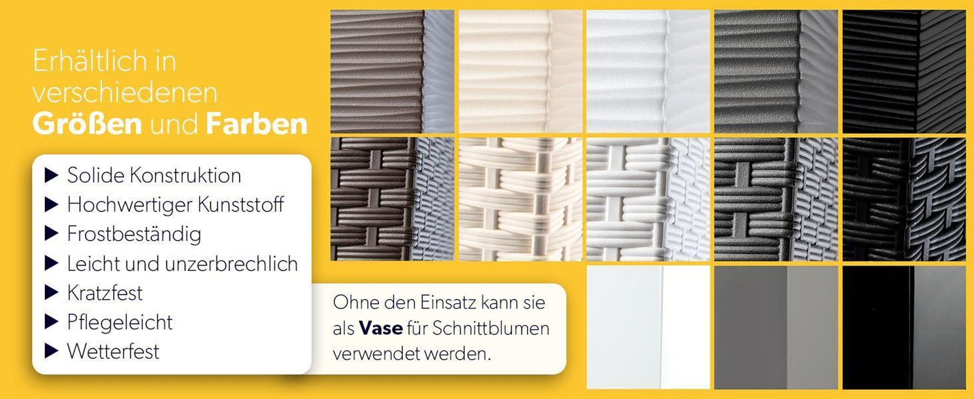 KADAX Rattan-Blumentopf-Set "Pesaro", Kunststoff-Blumentopf, Mokka, 3er Set