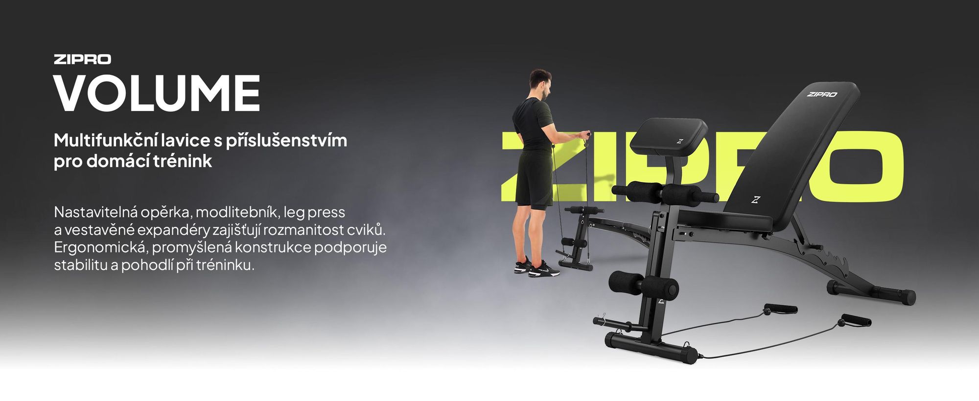 Multifunkčná tréningová lavica Zipro Volume s posilňovačom nôh a bicepsových zhybov na tréning celého tela, nastaviteľná lavica, čierna, nosnosť 230 kg