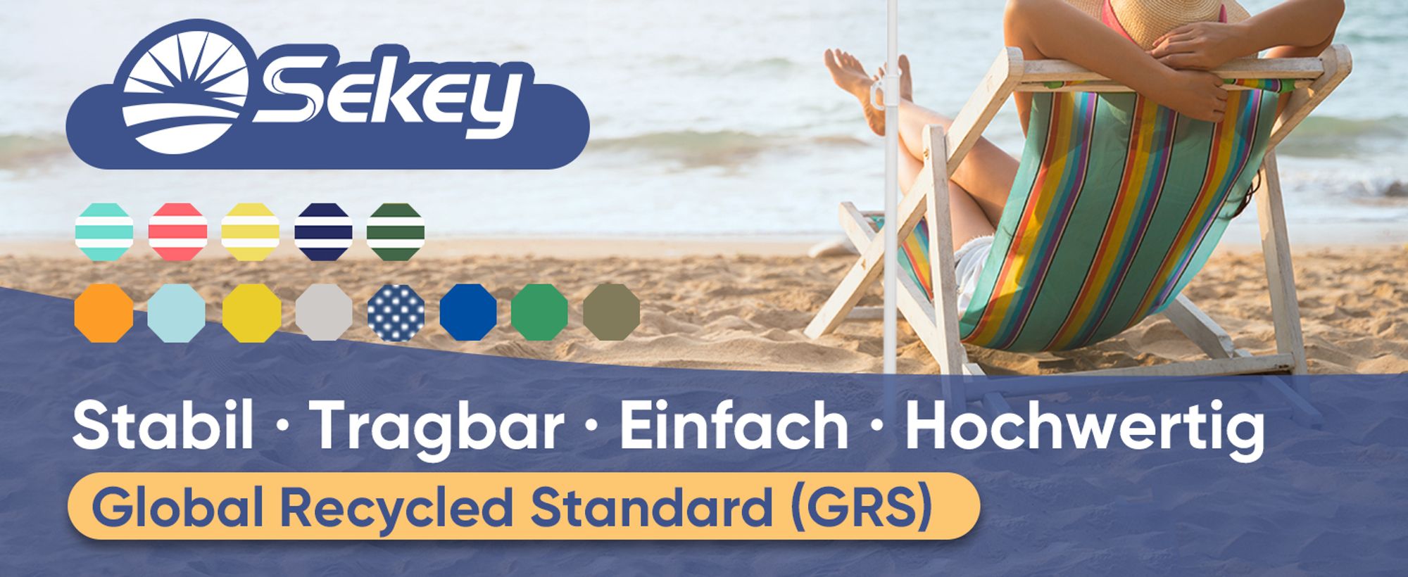 Sekey Sonnenschirm Rund Ø 160 cm Terrassen Gartenschirm Strandschirm mit kurbel & Schutzhülle Neigungswinkel und Höhe verstellbar, Blau-weiß gepunktet