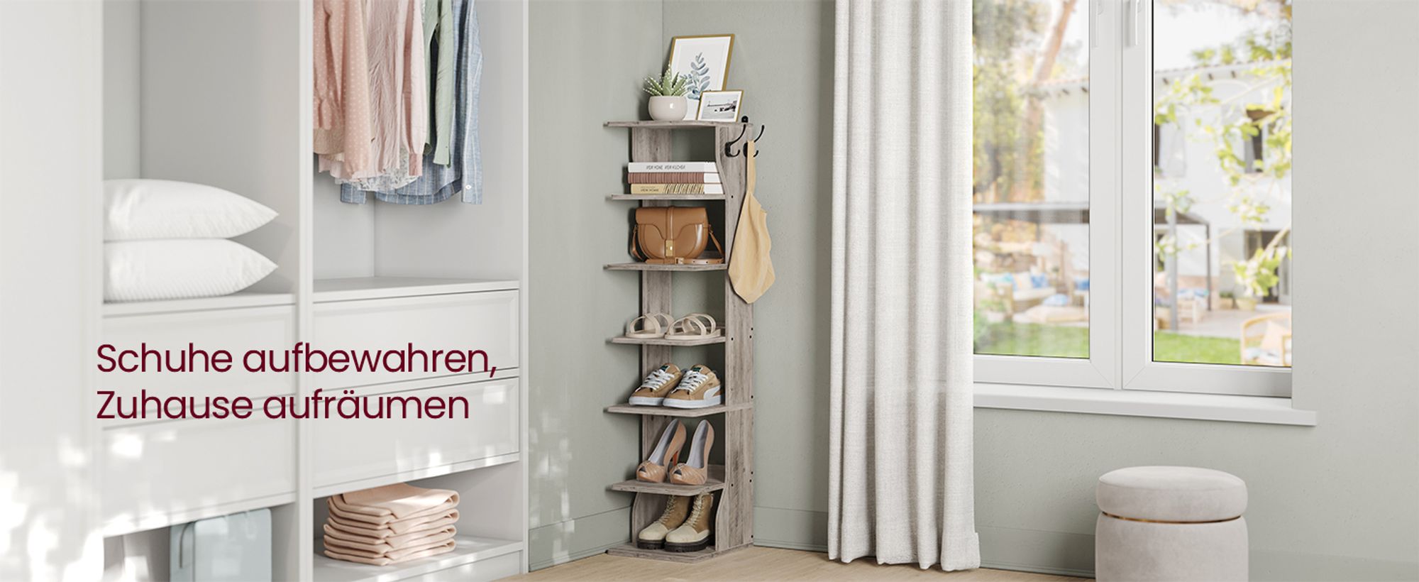 Schuhregal schmal, Standregal mit 7 Ebenen, platzsparend