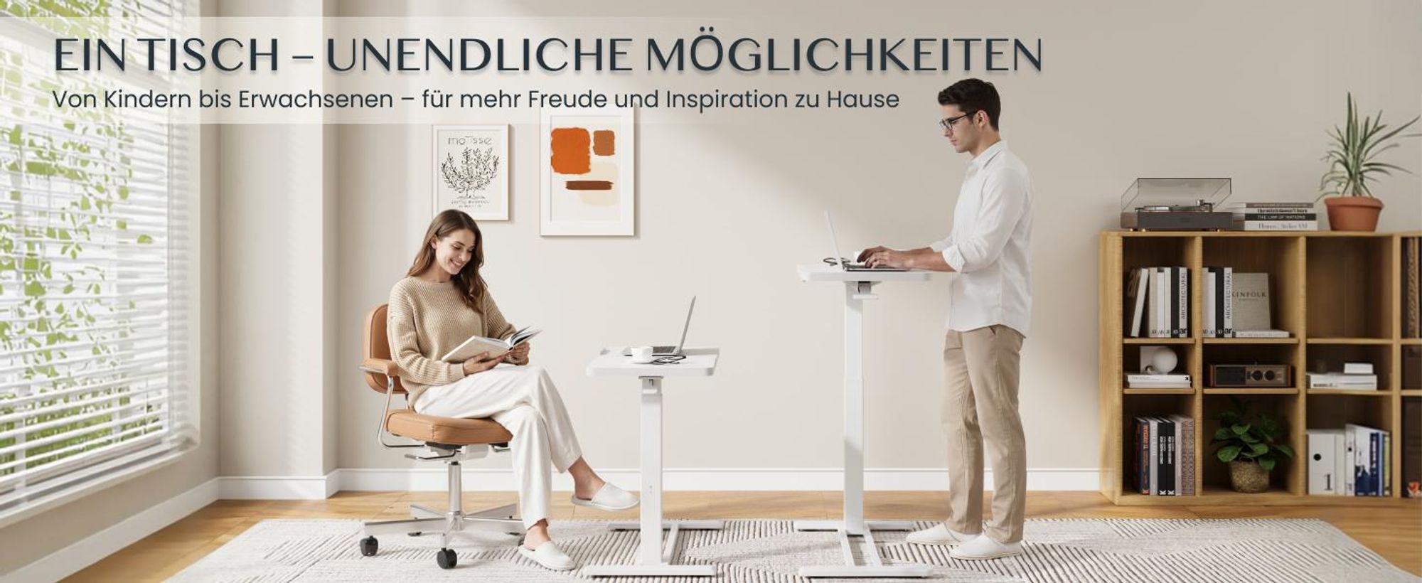 FLEXISPOT Beistelltisch Höhenverstellbar 80x40cm Laptoptisch mit Neigbarer Desktop, Betttisch mit Rollen, für Wohnzimmer und Schlafzimmer, Weiß