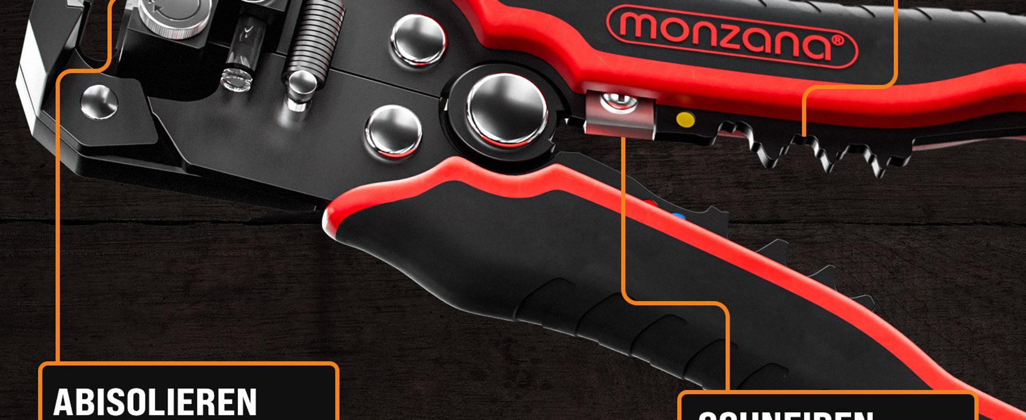 MONZANA® Abisolierzange 3in1 Set 220-teilig Zubehör Box 0,2-6mm² Stahl Automatisch Isolierband Kabelbinder Elektro Abisolierwerkzeug Crimpzange Kabel
