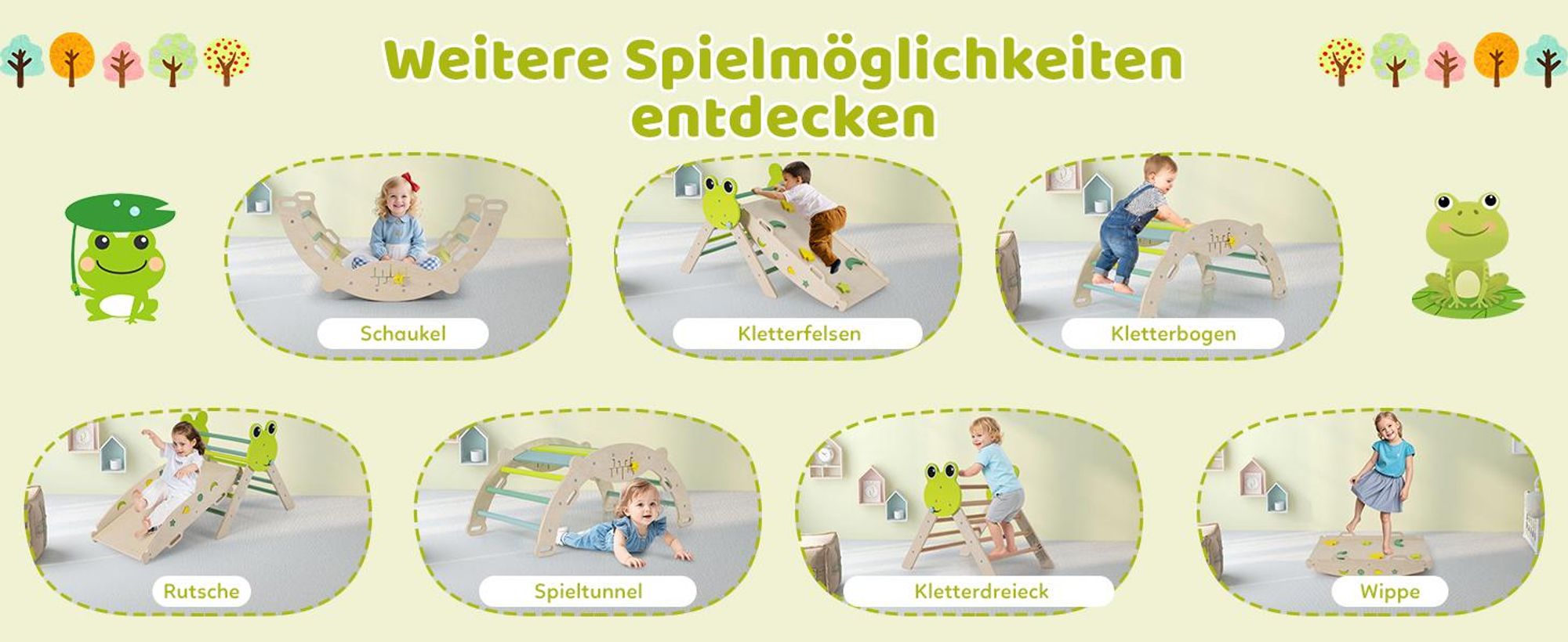 COSTWAY Klettergerüst Indoor 3er Set, klappabres Kletterdreieck mit Rutsche, Kletterbogen, doppelseitige Rampe, Baustein Set&2 Autos, für Kinder 1+