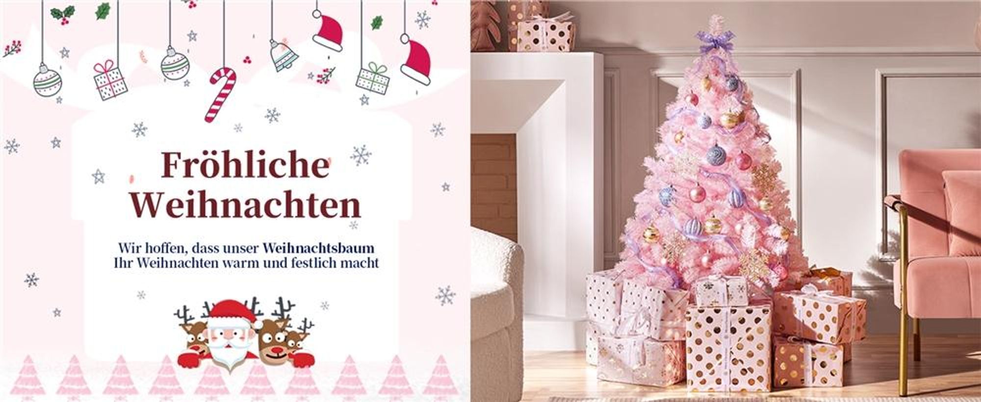 Yaheetech 124 cm Künstlicher Weihnachtsbaum mit 208 Spitzen & faltbarem Metallständer, Tannenbaum Kunstbaum für Weihnachten, rosa