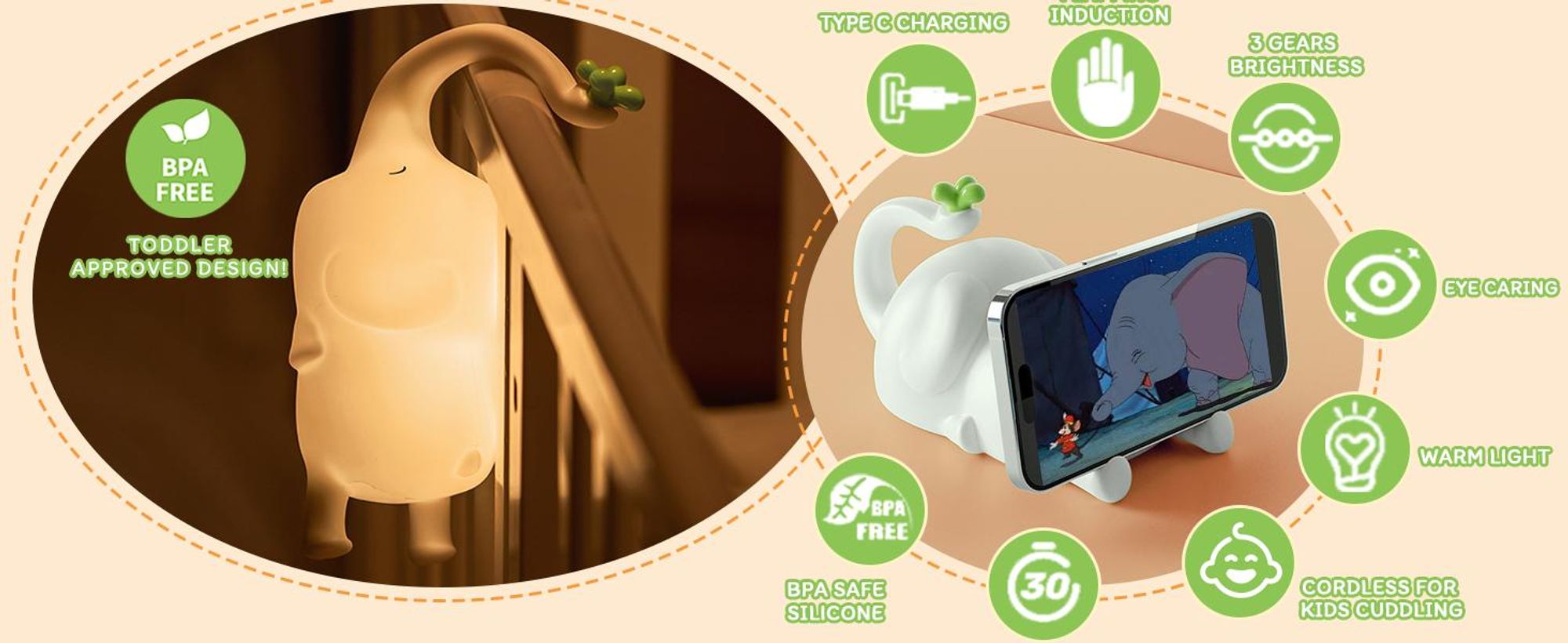 Nachtlicht Kinder,Elefant Nachtlicht Baby Stilllicht Dimmbar,Silikon Touch Nachttischlampe Kinder Mit Timer,USB Aufladbare,Baby Geschenk Junge Mädchen