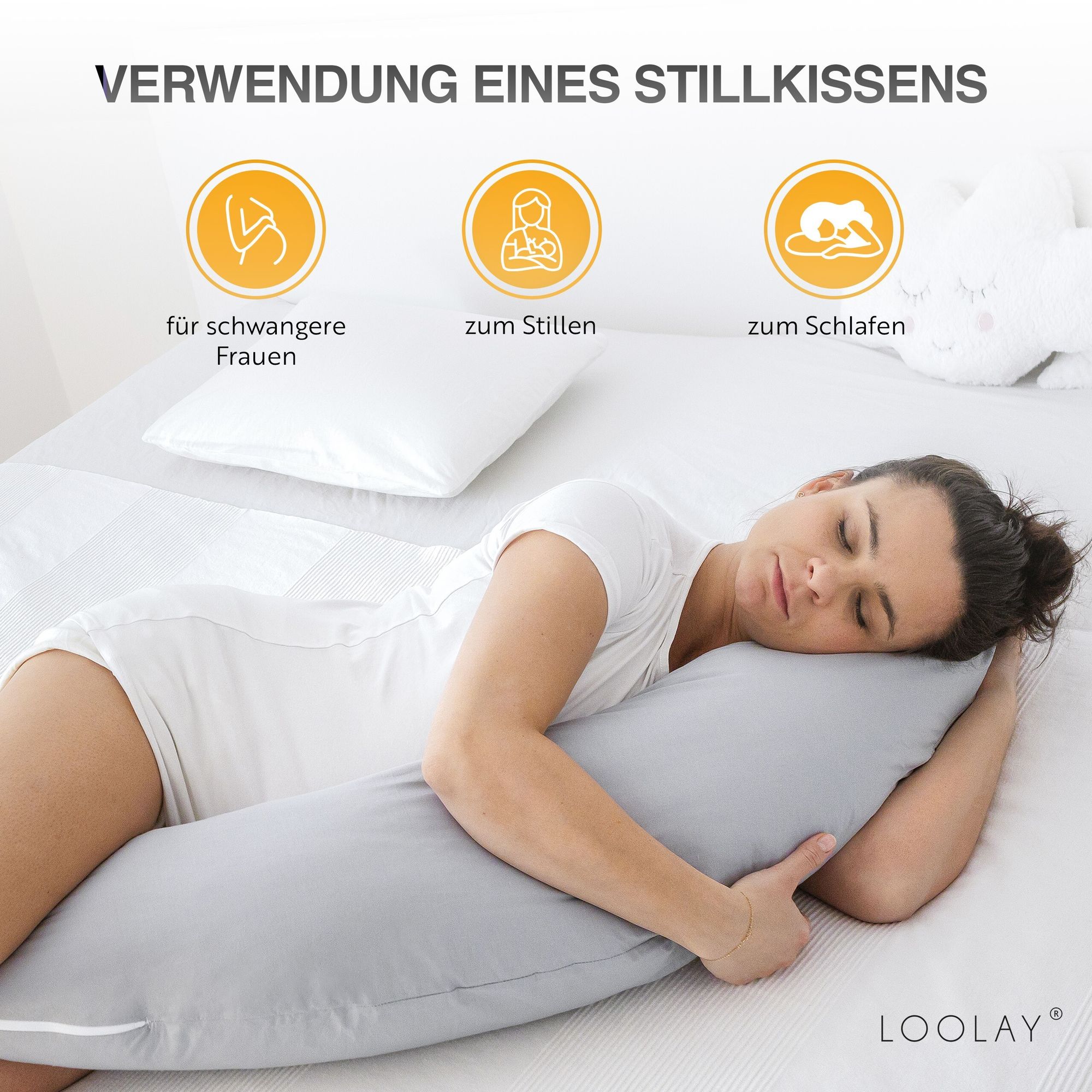 100% ROSA Baumwolle Stillkissen ROSA 170 cm M/L Kissen Seitenschläferkissen Schwangerschaftskissen Bezug Relaxkissen Schlafen LOOLAY®