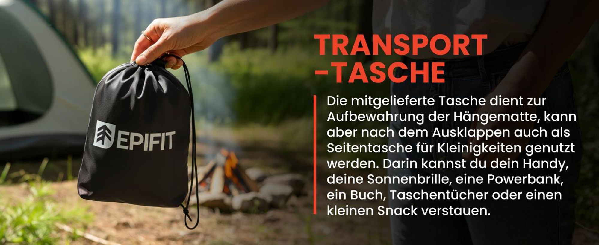 Epifit Hängematte 275x150 cm bis 150 kg – Ultraleichte Camping Reisehängematte mit Seitentasche für Garten & Balkon