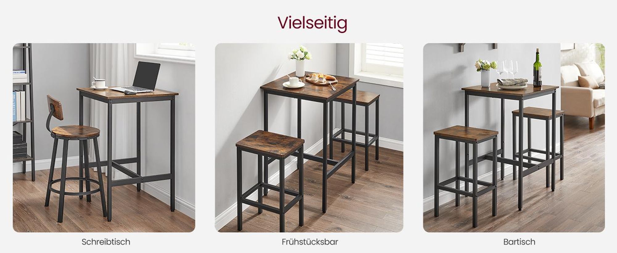 VASAGLE Bartisch Küchentisch, Stehtisch, 60 x 60 x 92 cm, Vintagebraun