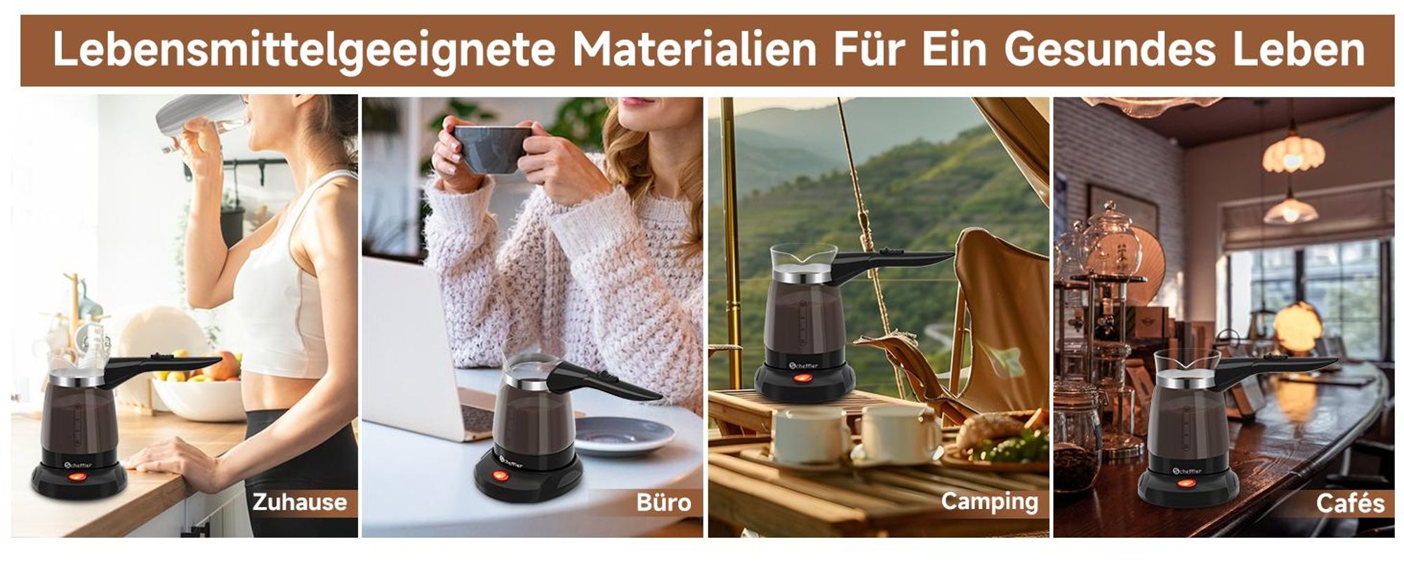 SCHEFFLER Türkische Kaffeemaschine Elektrischer 500ml Glas Kaffeekocher Mokka Kaffeekanne Espressokocher Mit Überhitzungsschutz 304 Edelstahl