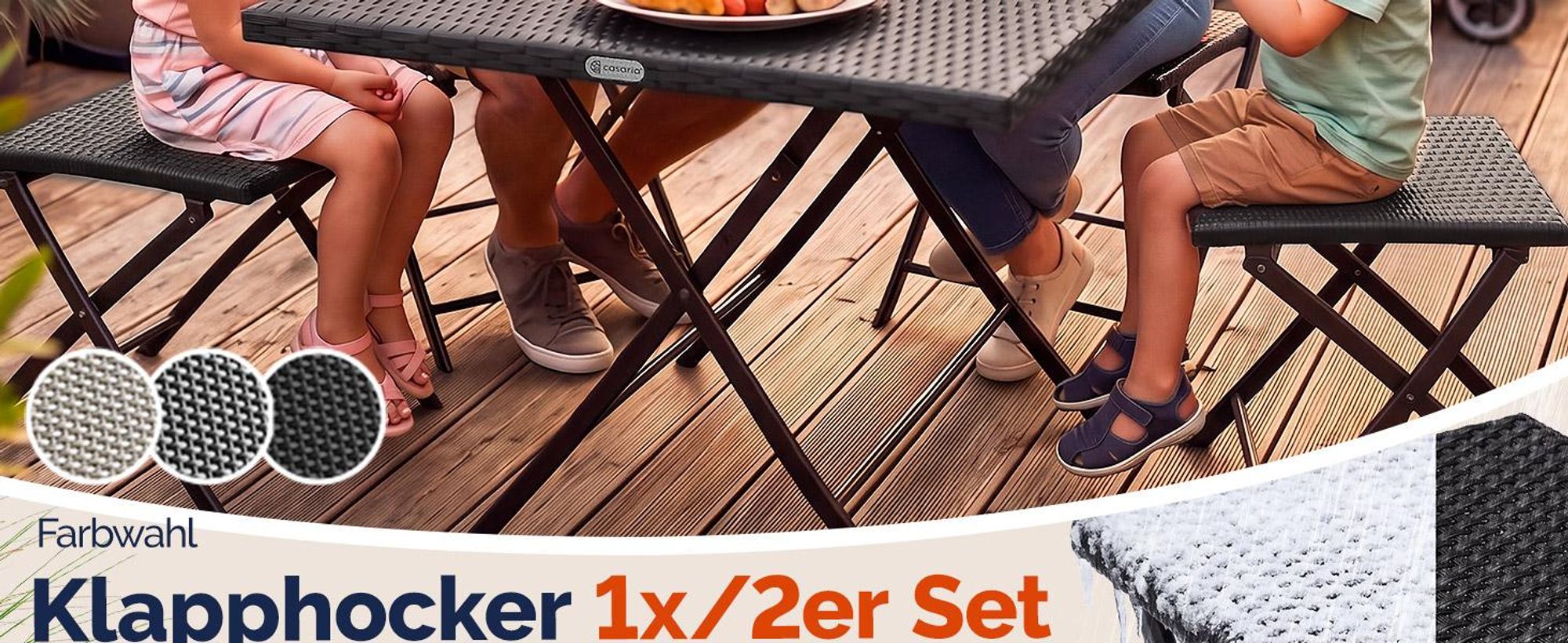 CASARIA® Polyrattan Klapphocker 2er Set
