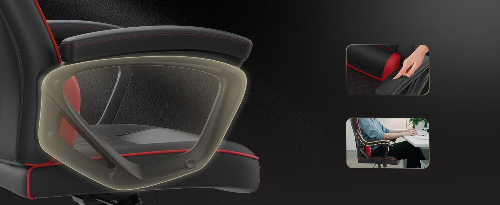 SENSE7 Knight Herní židle Umělá kůže Černá-červená - Ergonomická kancelářská židle PC Židle k psacímu stolu Herní židle Houpací funkce Gamer 120 kg
