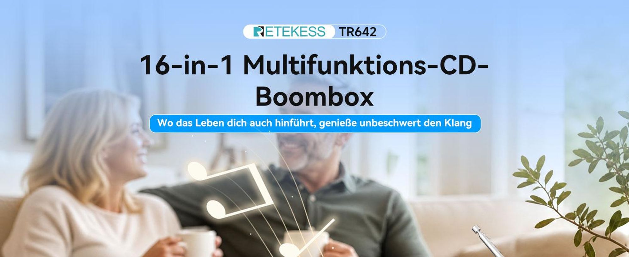 Retekess TR642 CD Player mit Kassette,3W Lautsprecher,Stereo, Bluetooth,AM/FM-Radio,AUX,5000mAh Akku,Boombox Kassettenspieler für Kinder Erwachsene