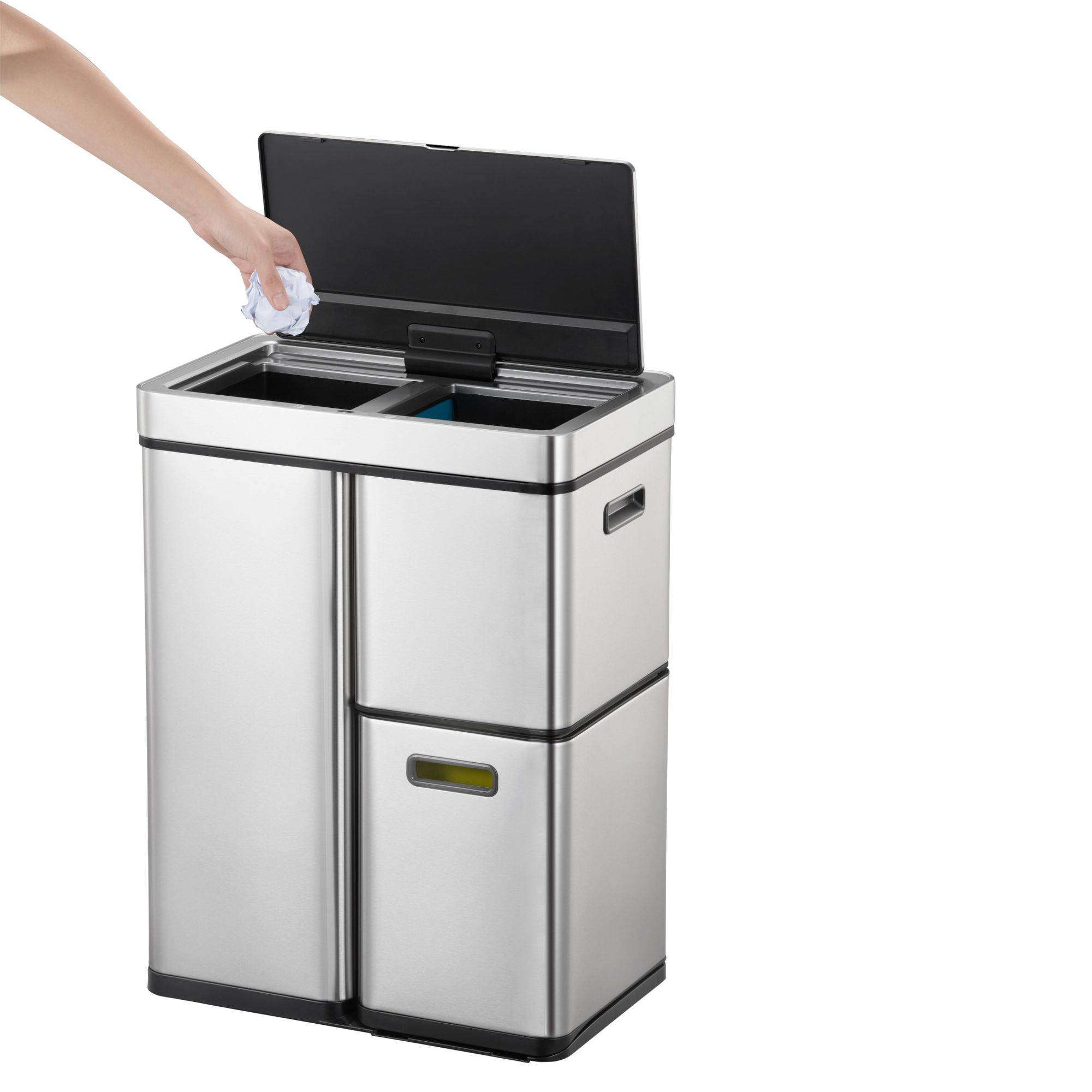 EKO - Cestino Mirage Plus Recycler Sensor 30+15+15 litri - Acciaio inox Plastica - Acciaio inox opaco