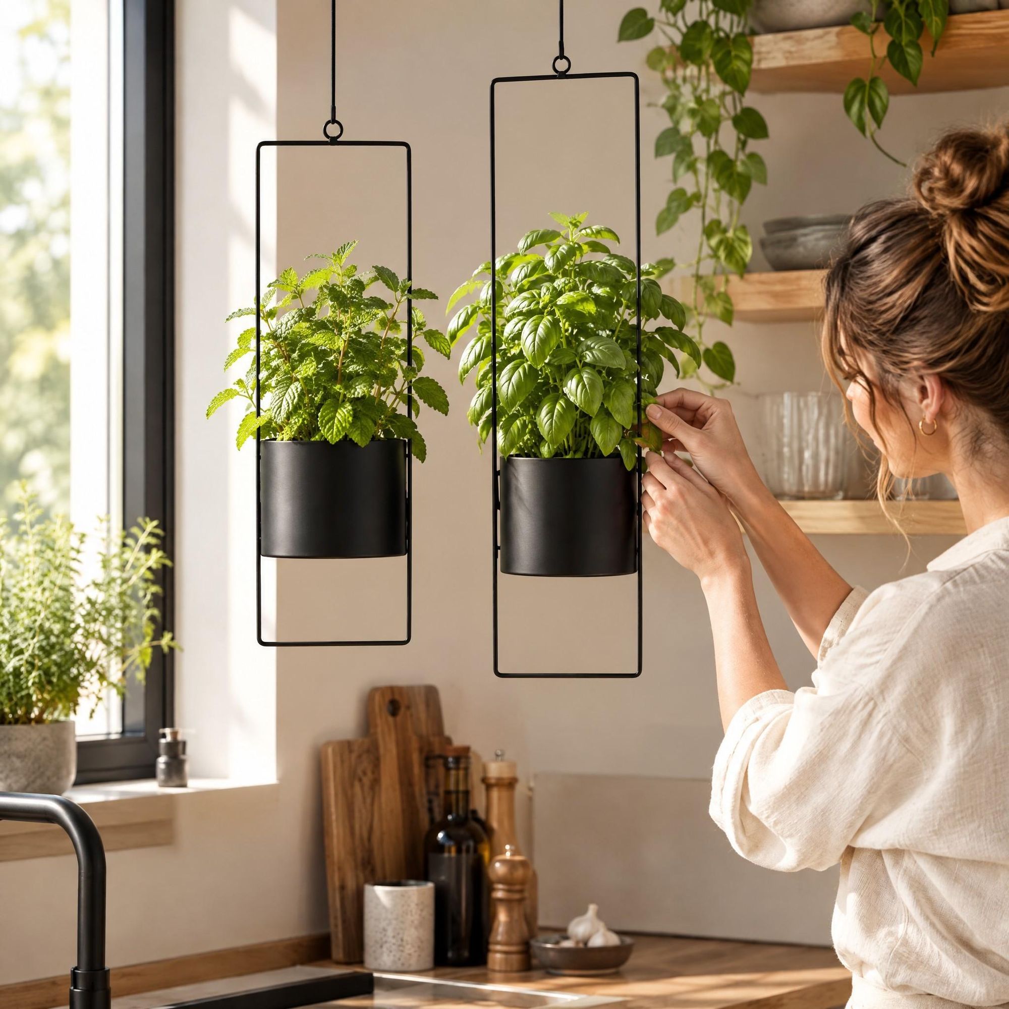 2er Set Blumenampel Blumentopf hängend Hängetopf Metall schwarz Hängeampel Ampel