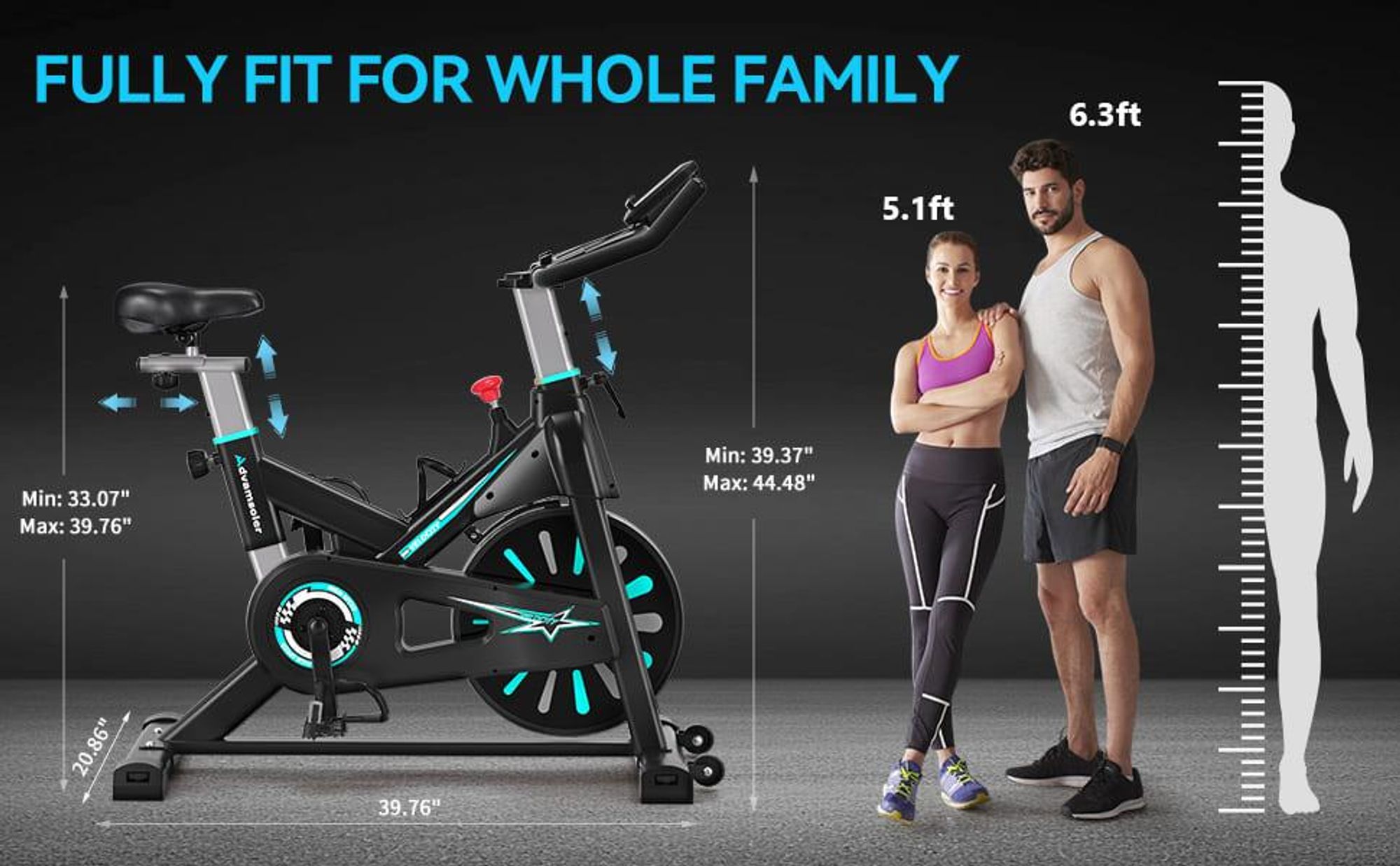 Advamsoler Heimtrainer Fahrrad mit mehrstufig einstellbarem Magnetwiderstand, LED-Display, kompatibel mit Zwift und Fitness-Apps, belastbar bis 160 kg