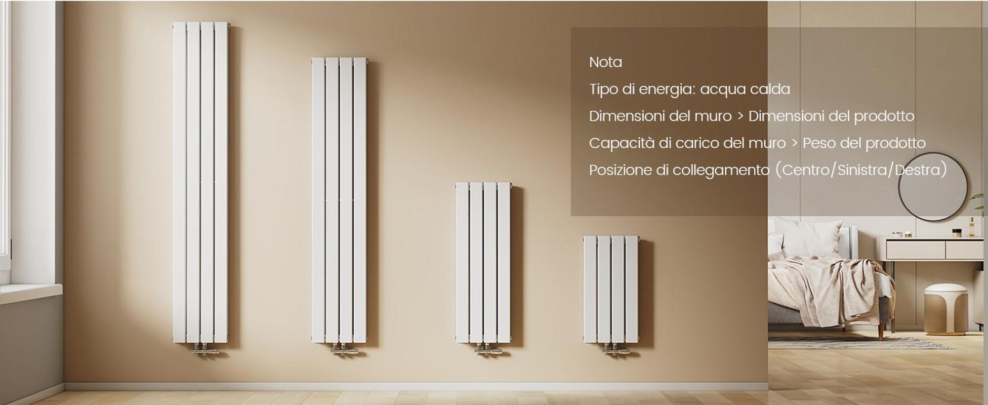Radiatore EMKE Radiatore piatto Radiatore a pannello di design Bianco Doppio strato verticale 1600x 300 mm 966W senza elemento riscaldante