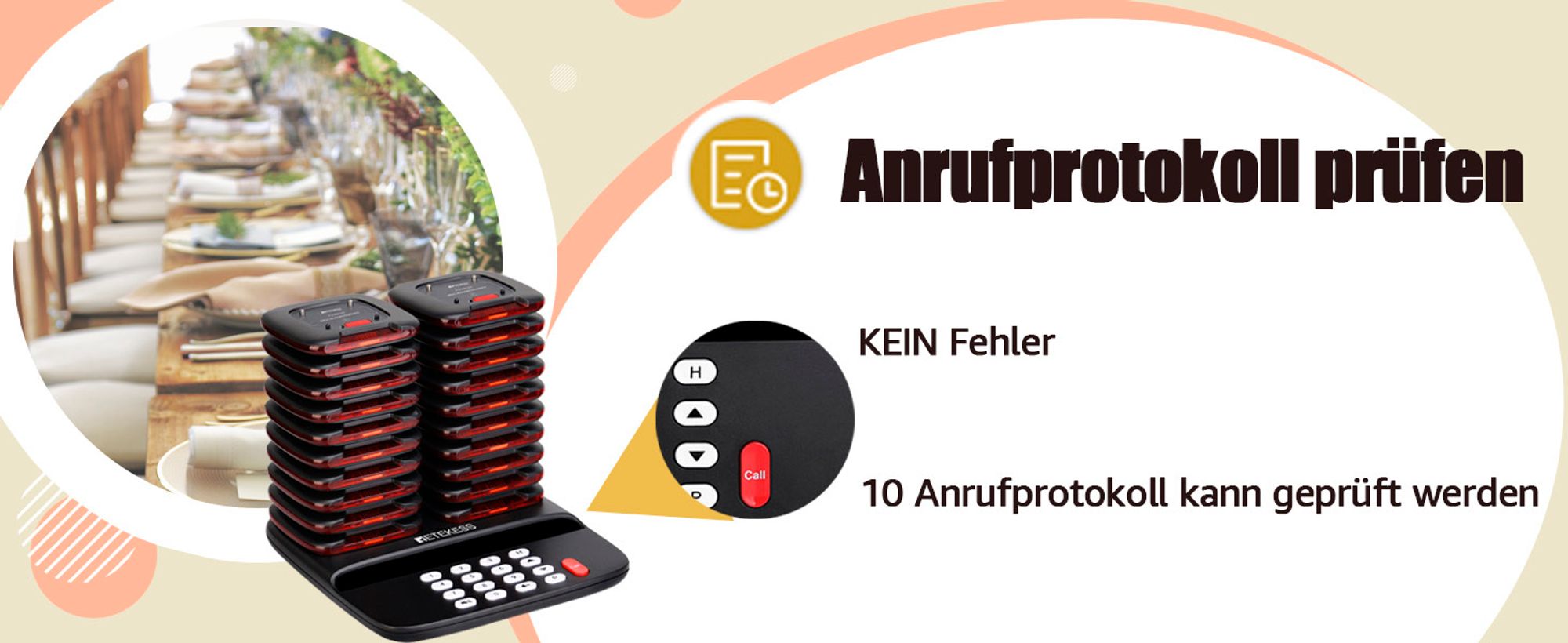 Retekess TD183 Pager Rufsystem, 20 Pagers mit Stummschalttaste, FSK 800M, 300 mAh Akku, 28h, Anrufverlaufsanfrage, für Restaurant Bar Logistik