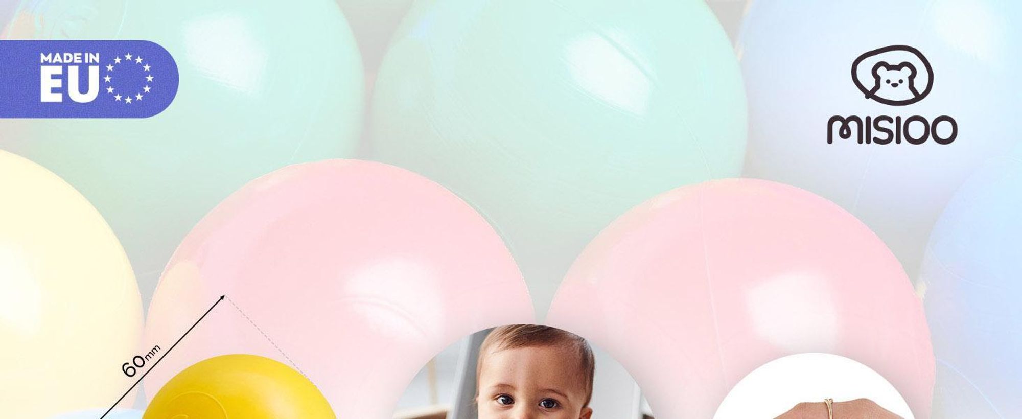 MISIOO Balles pour bain de balles - Balles multicolores pour bain de balles - Balles Ø 6 cm - Balles en plastique fabriquées en 100% LDPE - Jouets bébé - 200 pièces - Mix