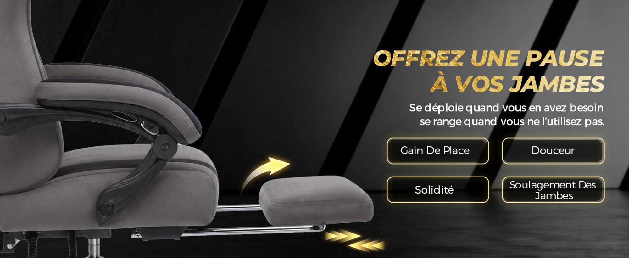 Chaise de gaming GTPLAYER, ergonomique, avec revêtement en tissu, coussin de siège à ressort, accoudoirs réglables et repose-pieds, capacité de poids de 150 kg, couleur : gris